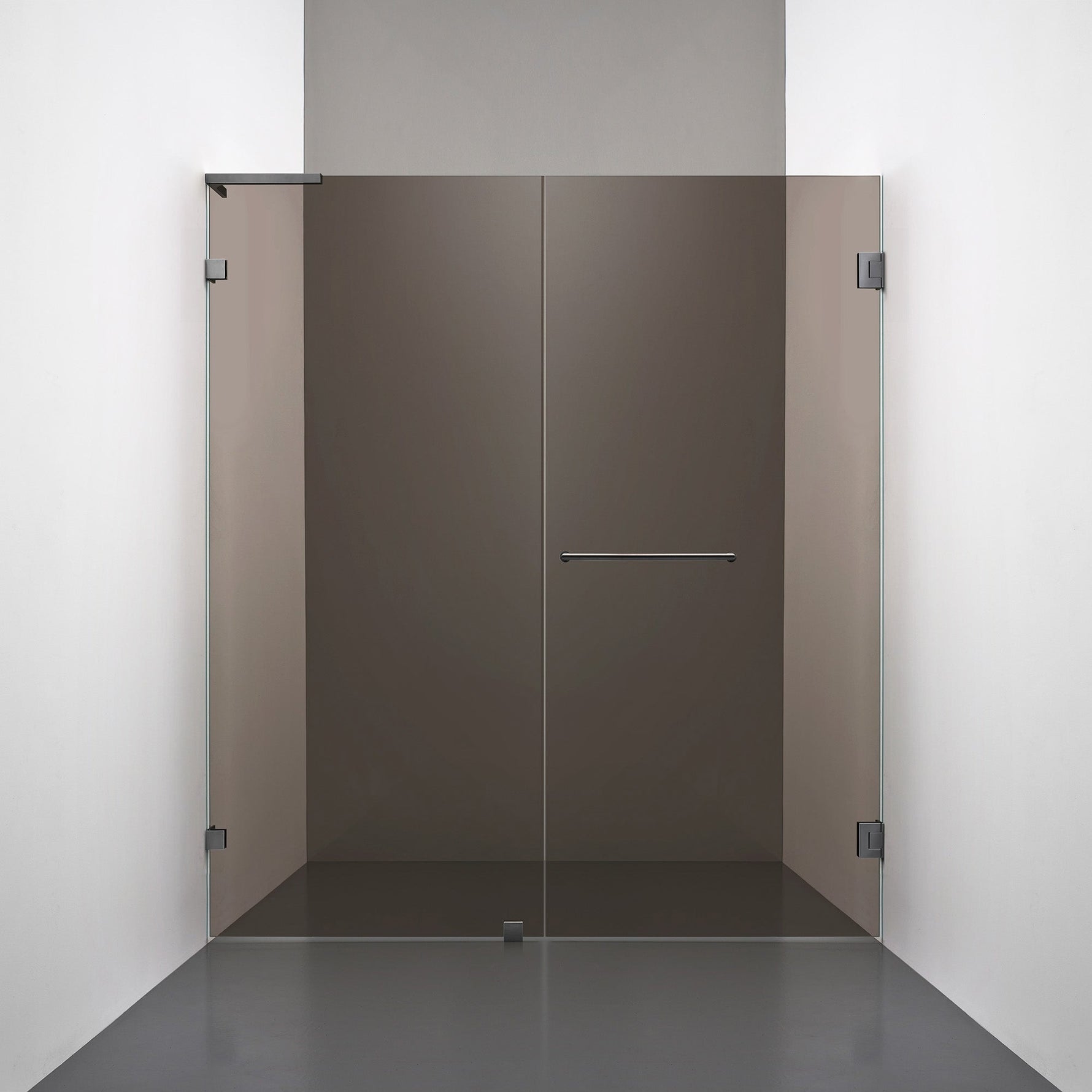 ROOH R4 Duschnisch Dörr+Vägg, Brunfärgat glas, Black chrome, handtag Towelbar, Höger 