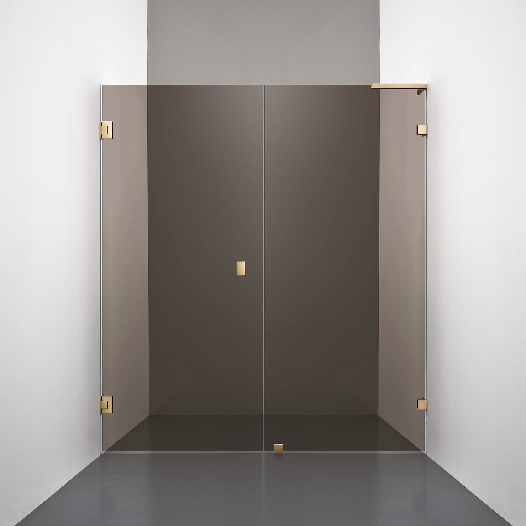 ROOH R4 Duschnisch Dörr+Vägg, Brunfärgat glas, Brass, handtag Knob, Vänster 