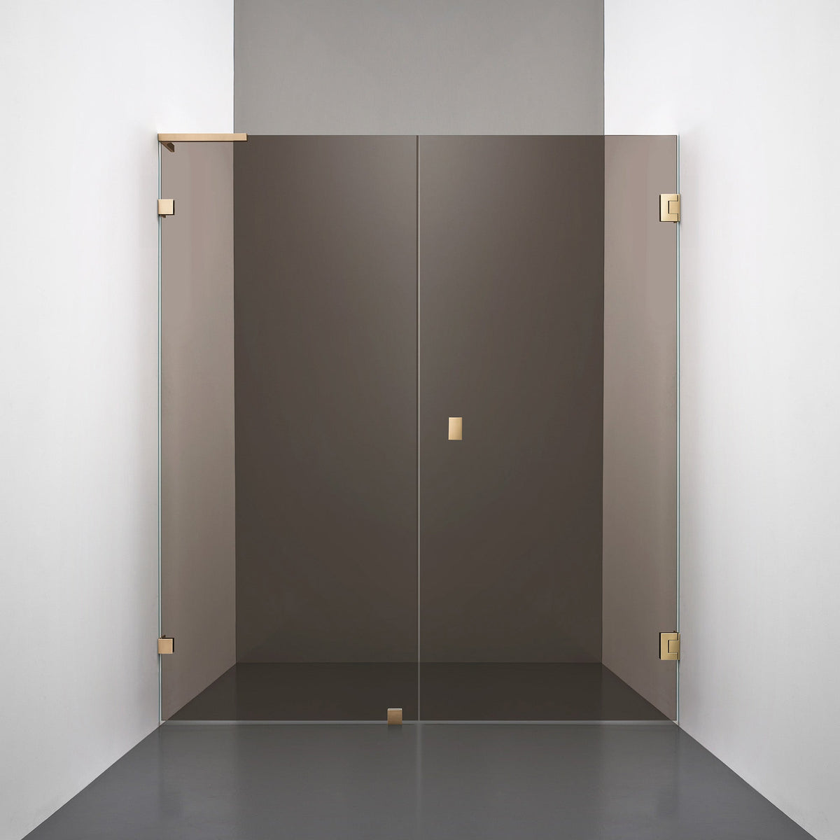 ROOH R4 Duschnisch, Brunfärgat glas, Brass, handtag Knob, Vänster 