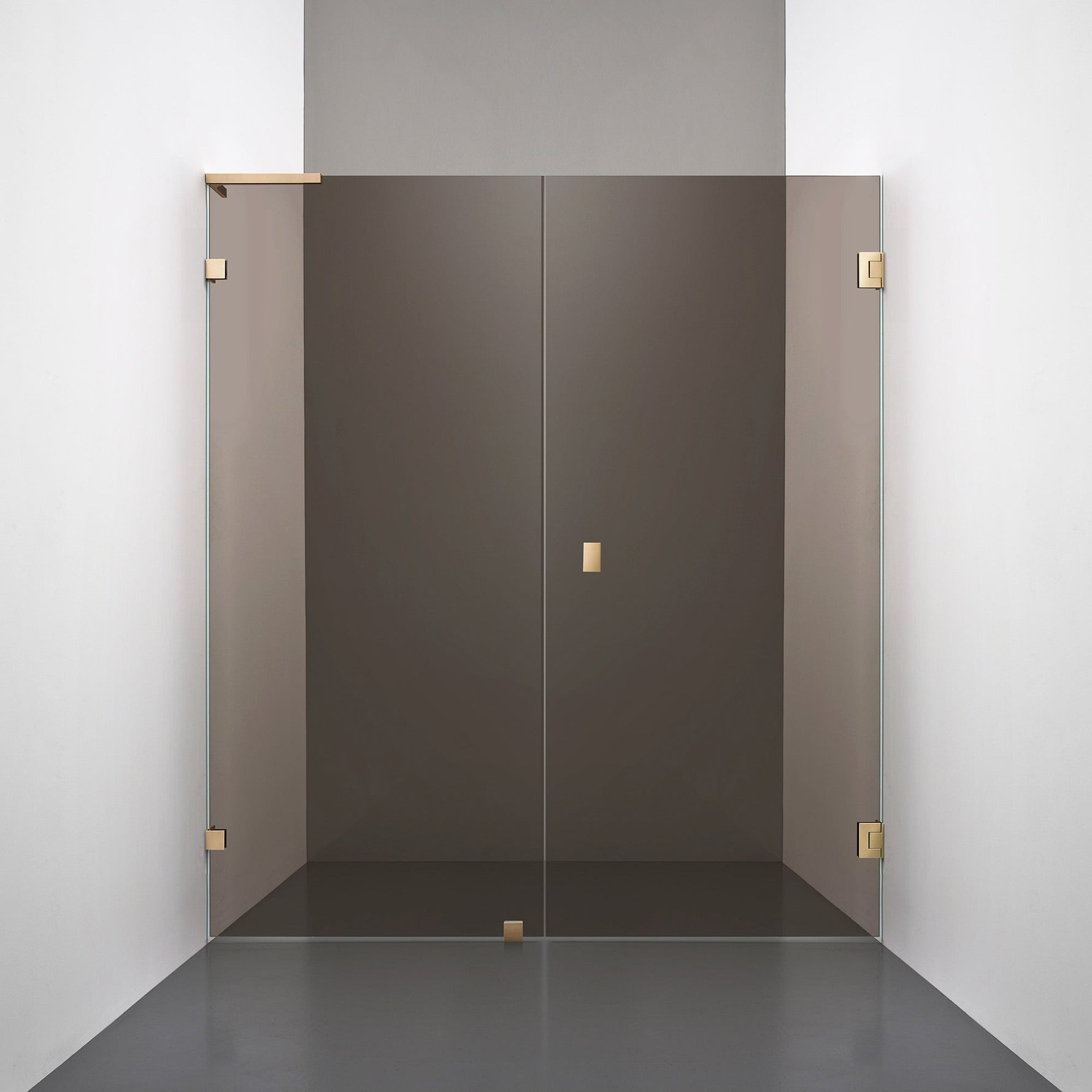 ROOH R4 Duschnisch Dörr+Vägg, Brunfärgat glas, Brass, handtag Knob, Höger 