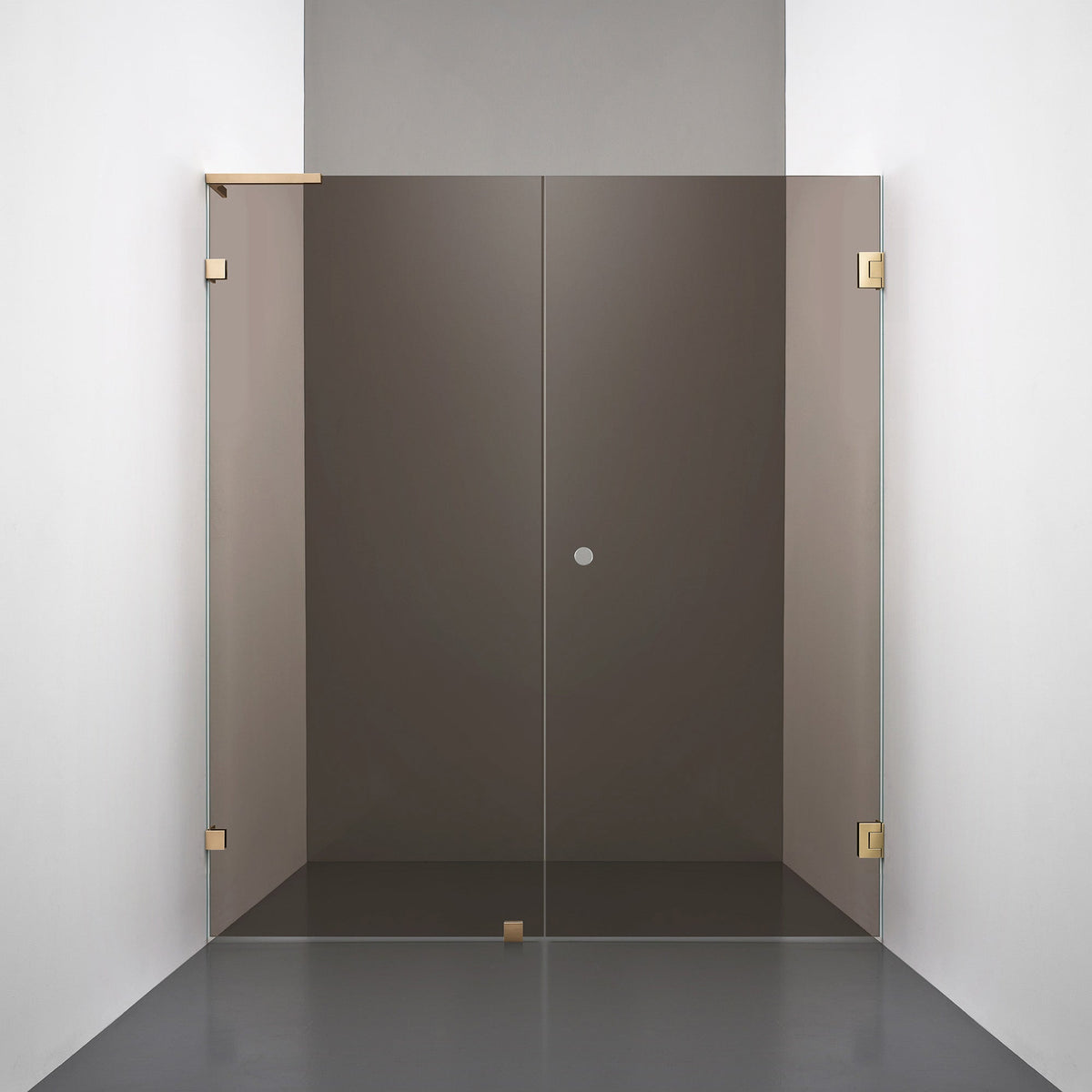 ROOH R4 Duschnisch Dörr+Vägg måttbeställd, Brunfärgat glas, Brass, handtag Hole, Vänster 