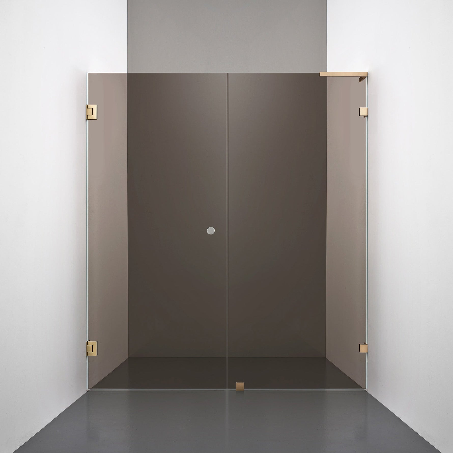 ROOH R4 Duschnisch, Brunfärgat glas, Brass, handtag Hole, Höger 