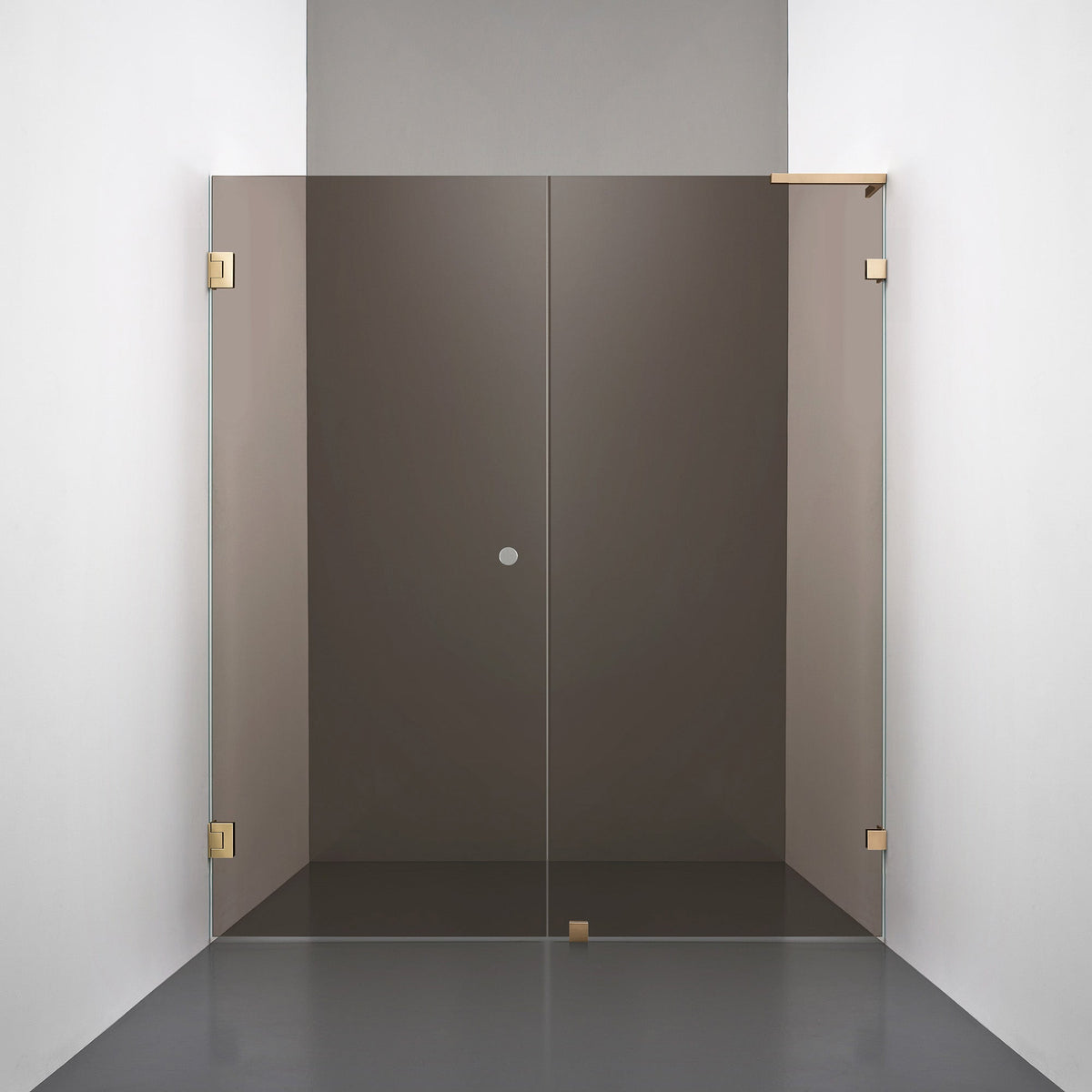 ROOH R4 Duschnisch Dörr+Vägg, Brunfärgat glas, Brass, handtag Hole, Höger 