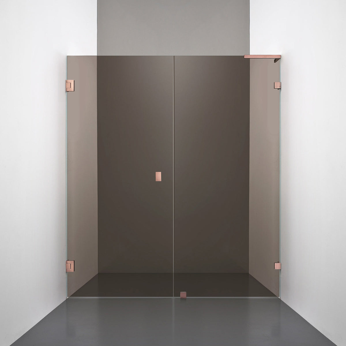 ROOH R4 Duschnisch, Brunfärgat glas, Copper, handtag Knob, Höger 
