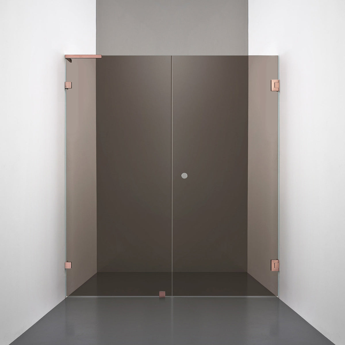 ROOH R4 Duschnisch Dörr+Vägg, Brunfärgat glas, Copper, handtag Hole, Vänster 