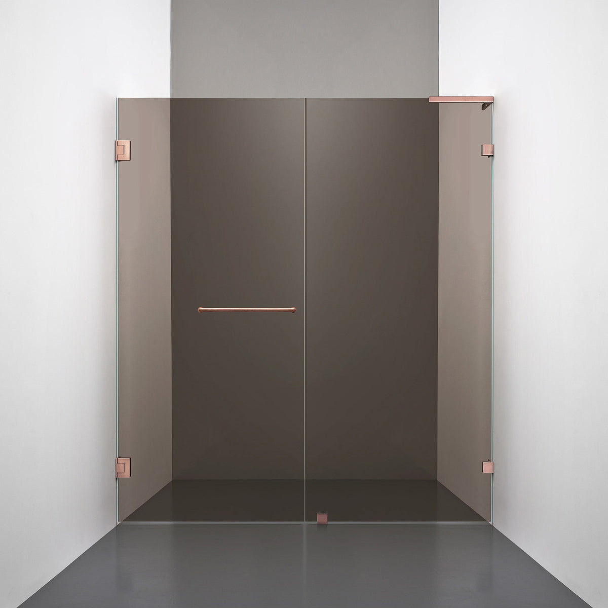ROOH R4 Duschnisch, Brunfärgat glas, Copper, handtag Towelbar, Höger 