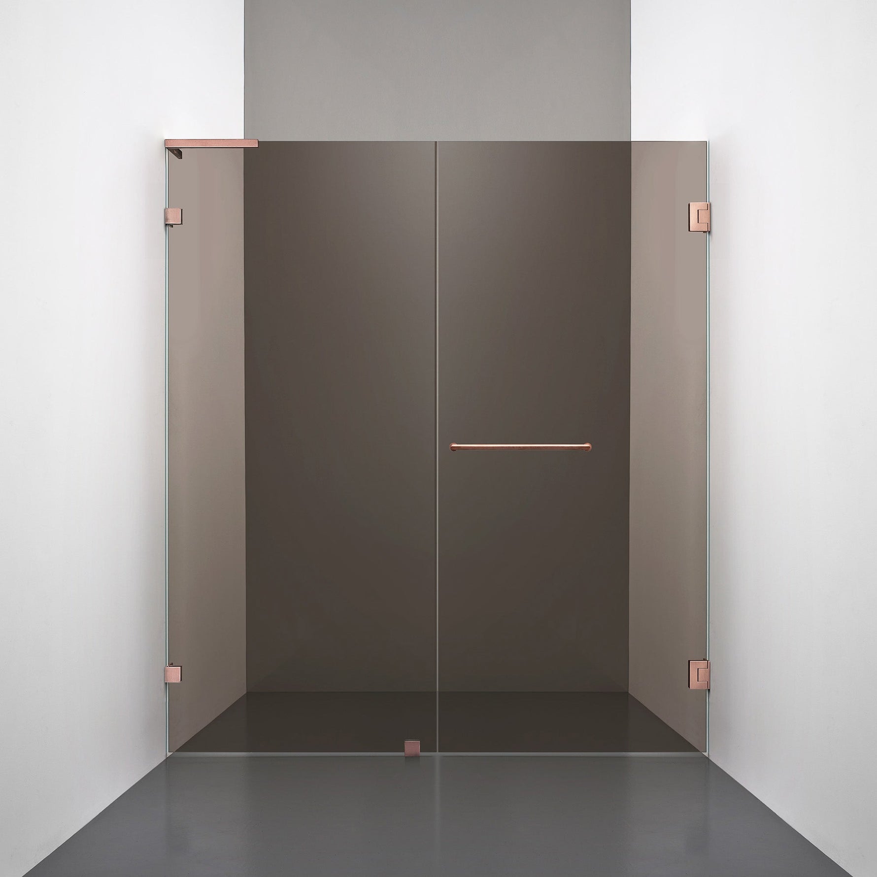 ROOH R4 Duschnisch Dörr+Vägg, Brunfärgat glas, Copper, handtag Towelbar, Höger 