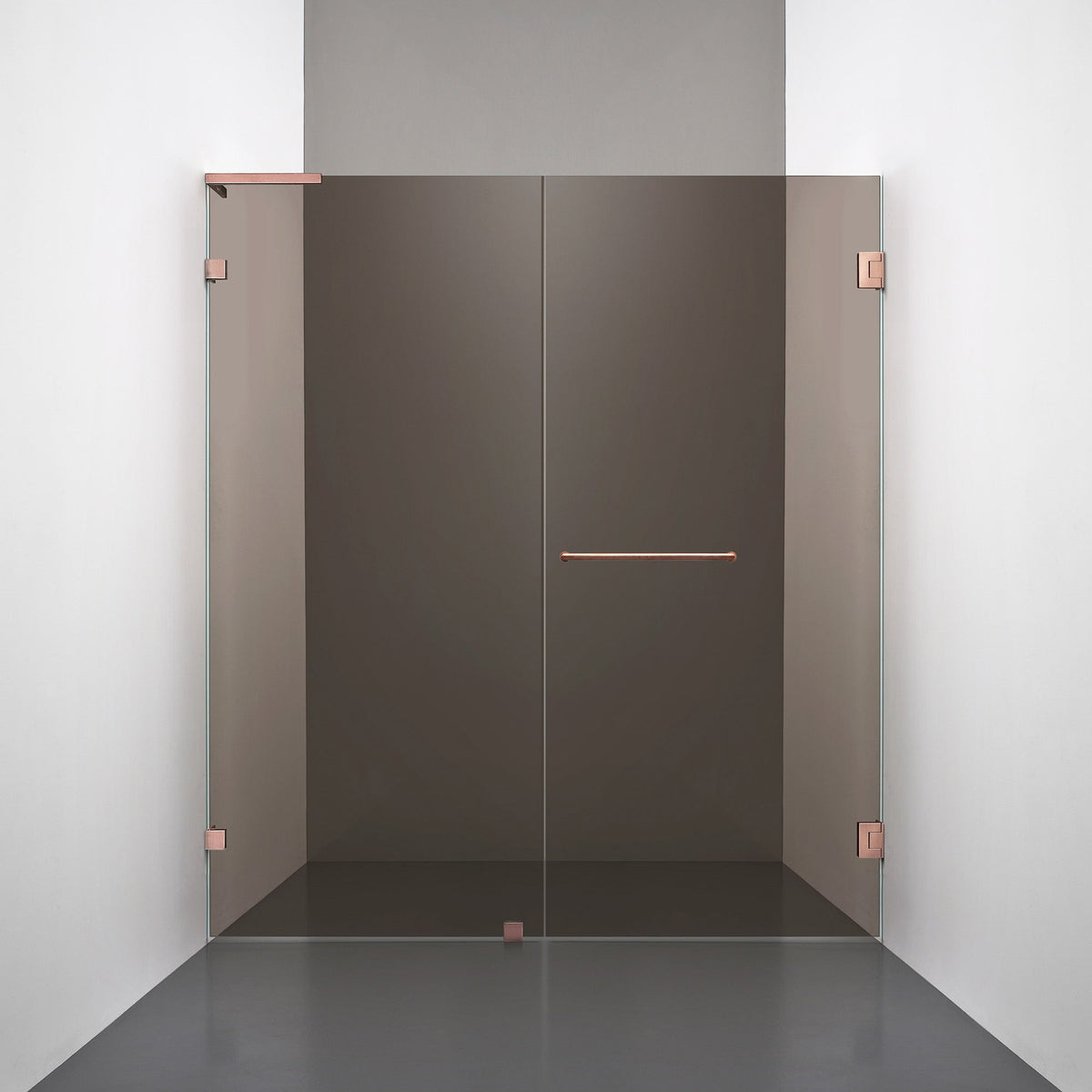 ROOH R4 Duschnisch, Brunfärgat glas, Copper, handtag Towelbar, Vänster 