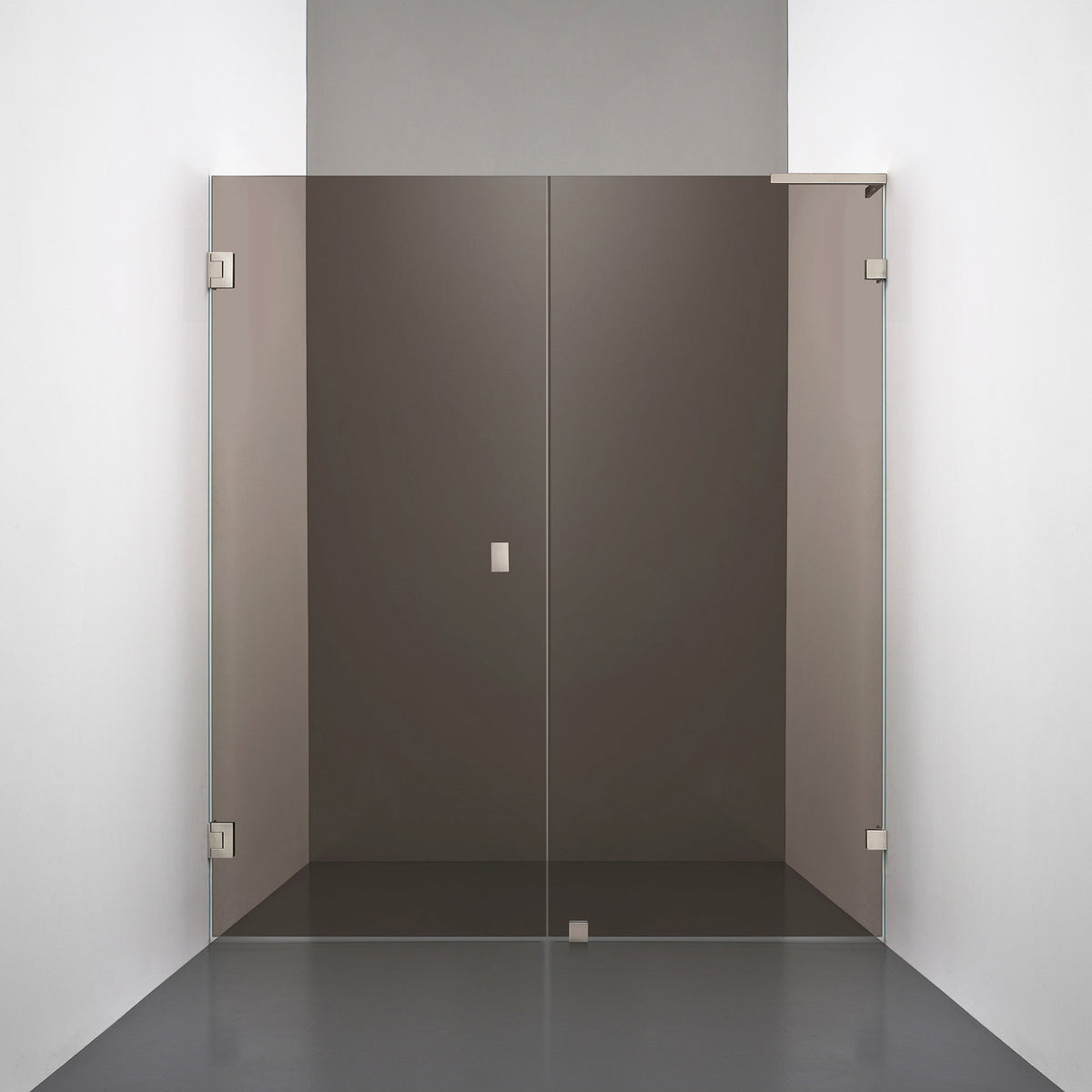 ROOH R4 Duschnisch, Brunfärgat glas, Brushed Nickel, handtag Knob, Höger 