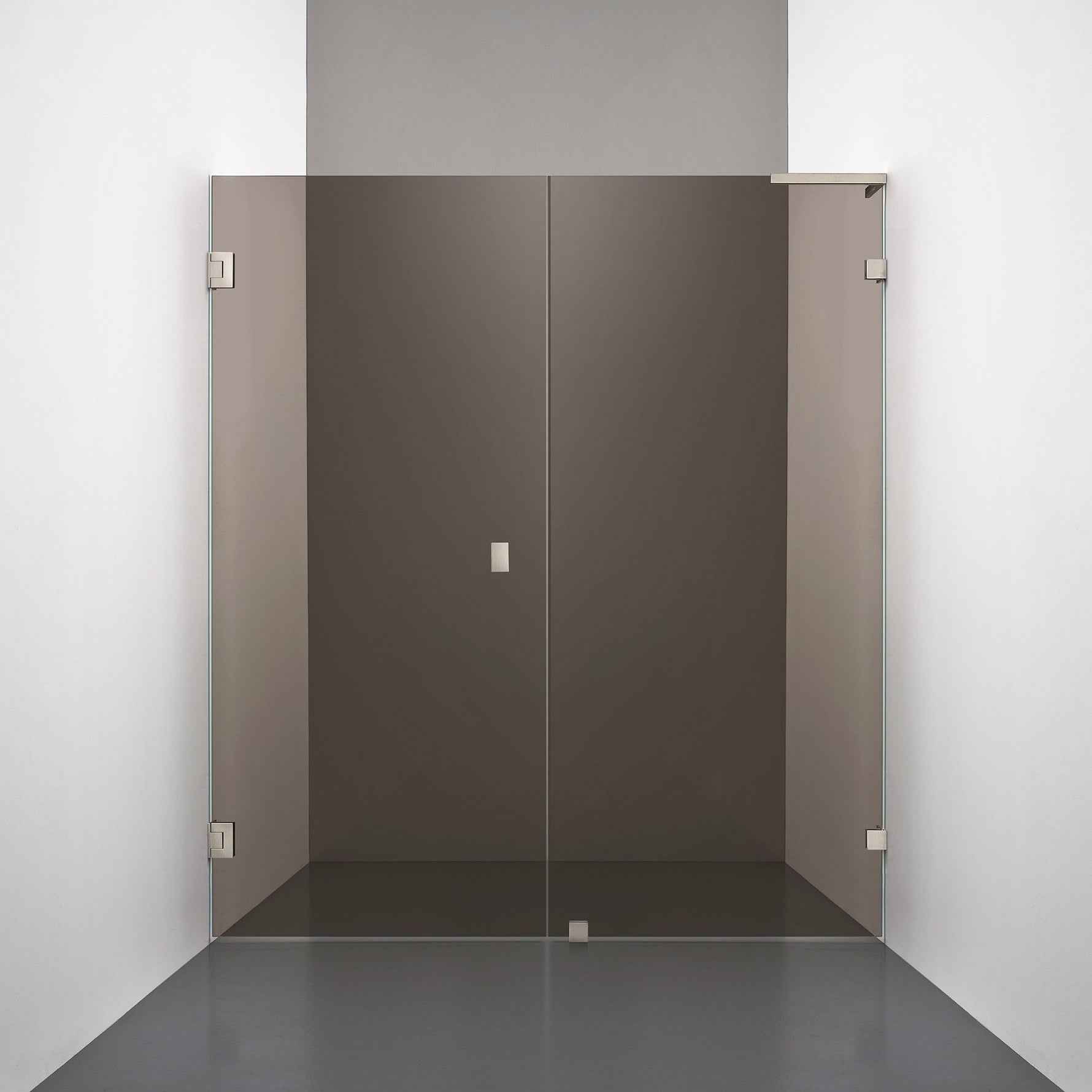 ROOH R4 Duschnisch Dörr+Vägg, Brunfärgat glas, Brushed Nickel, handtag Knob, Vänster 