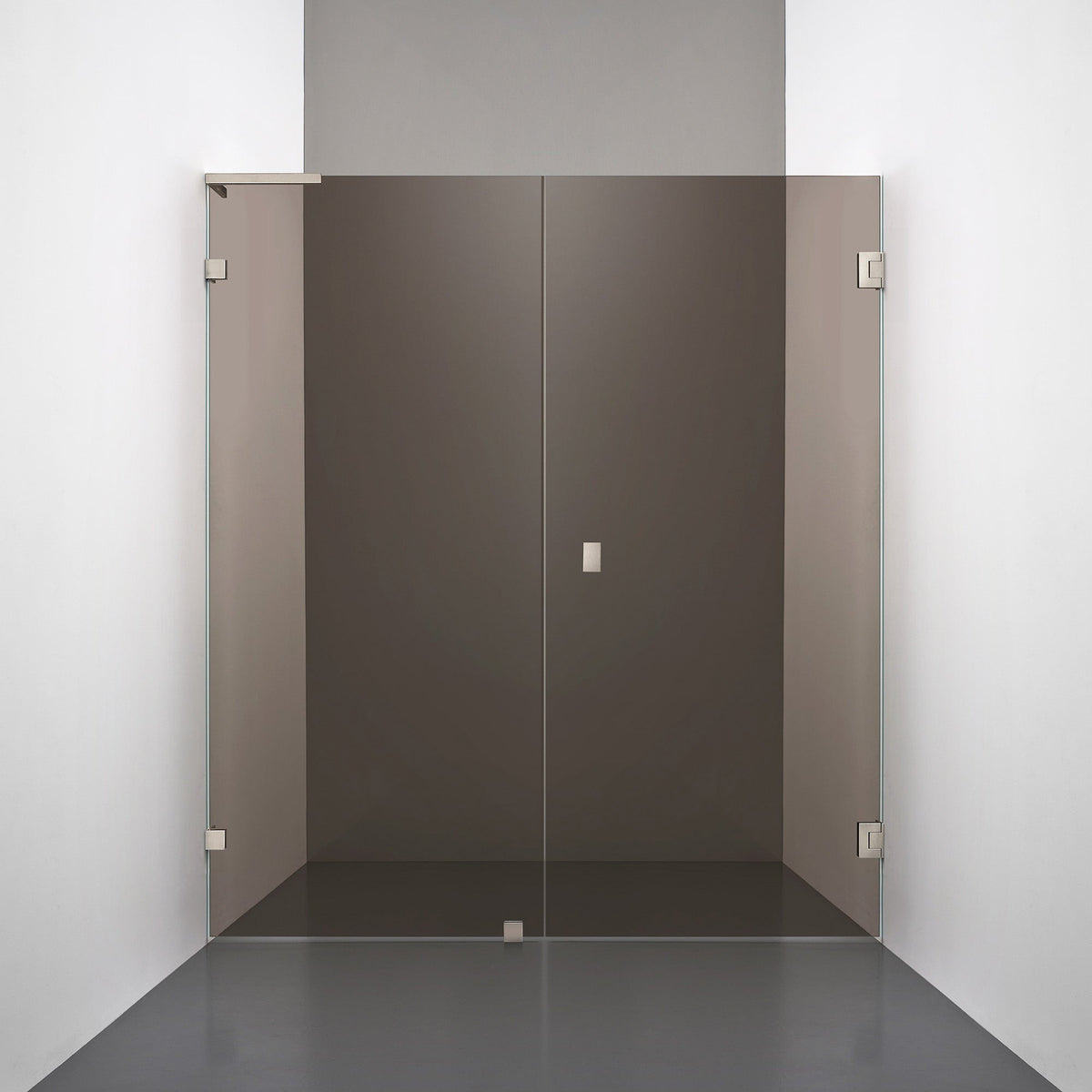 ROOH R4 Duschnisch Dörr+Vägg, Brunfärgat glas, Brushed Nickel, handtag Knob, Höger 