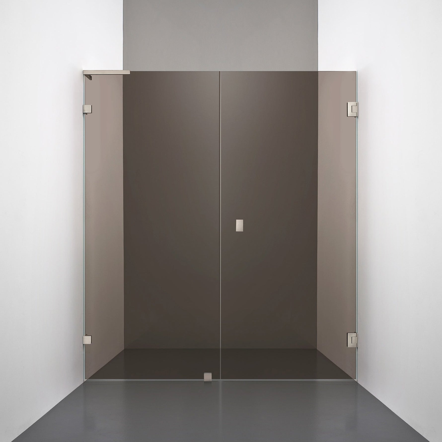 ROOH R4 Duschnisch, Brunfärgat glas, Brushed Nickel, handtag Knob, Vänster 