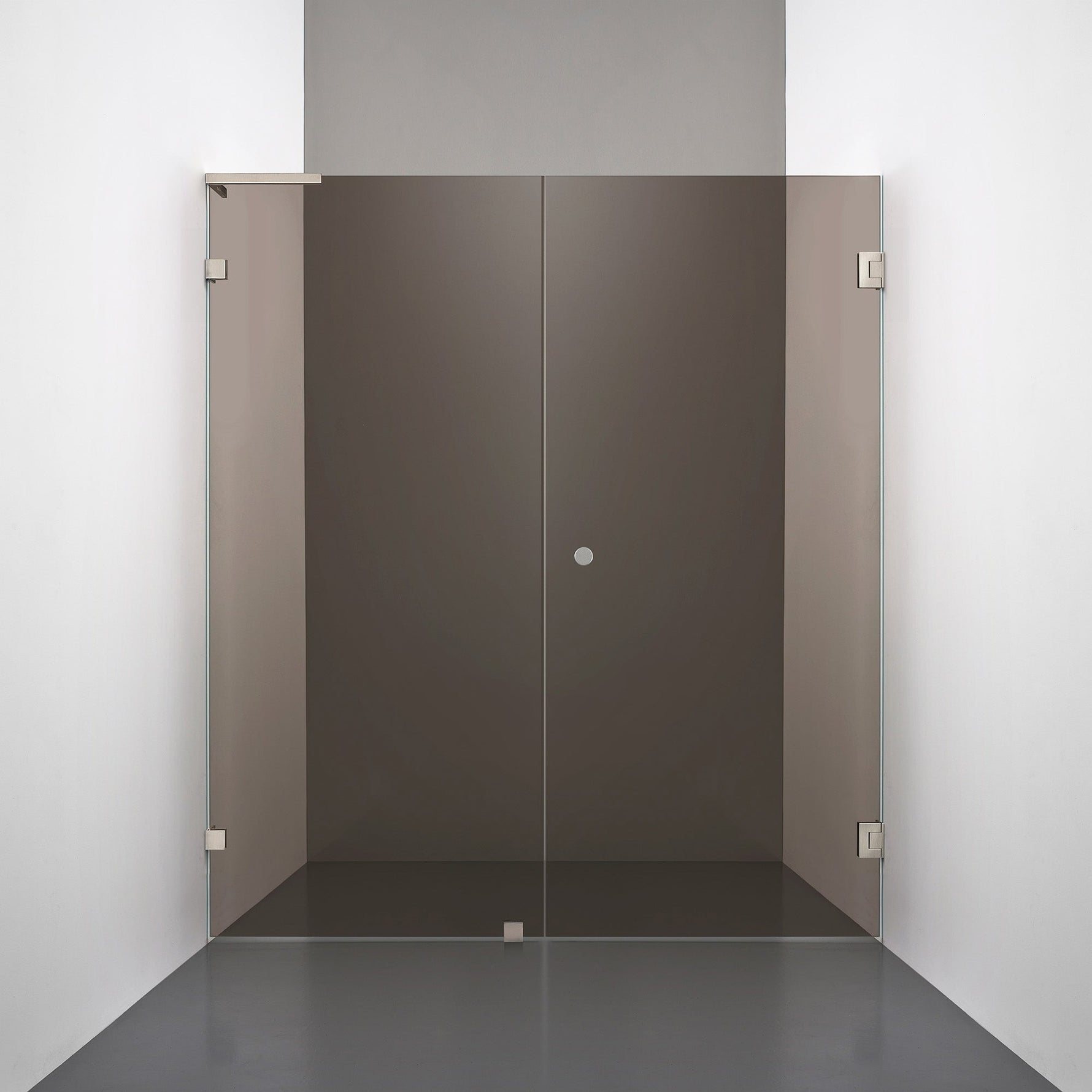 ROOH R4 Duschnisch, Brunfärgat glas, Brushed Nickel, handtag Hole, Vänster 