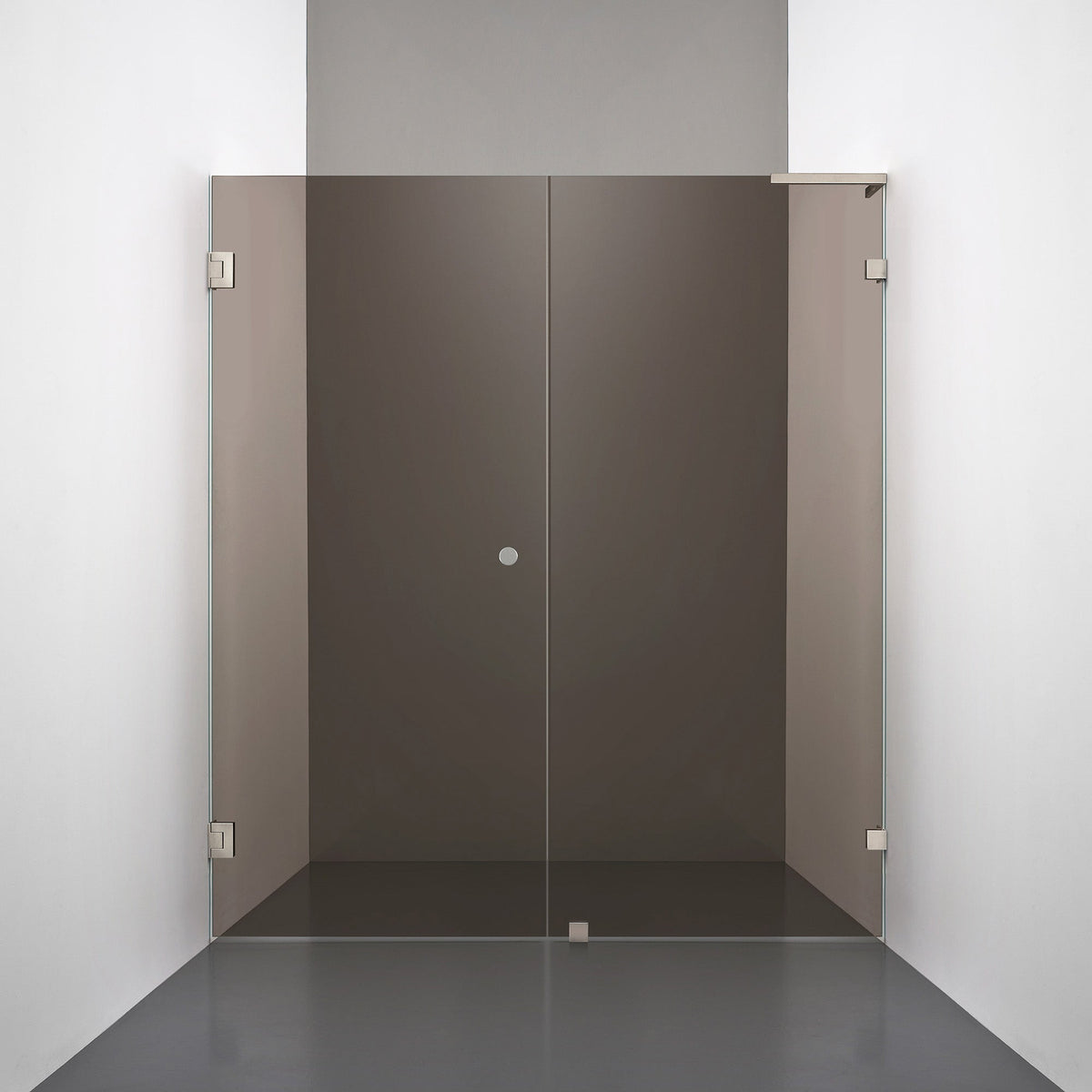 ROOH R4 Duschnisch Dörr+Vägg måttbeställd, Brunfärgat glas, Brushed Nickel, handtag Hole, Höger 