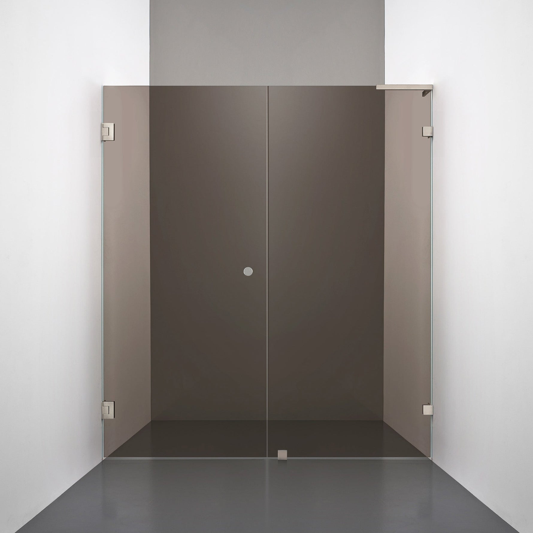 ROOH R4 Duschnisch, Brunfärgat glas, Brushed Nickel, handtag Hole, Höger 