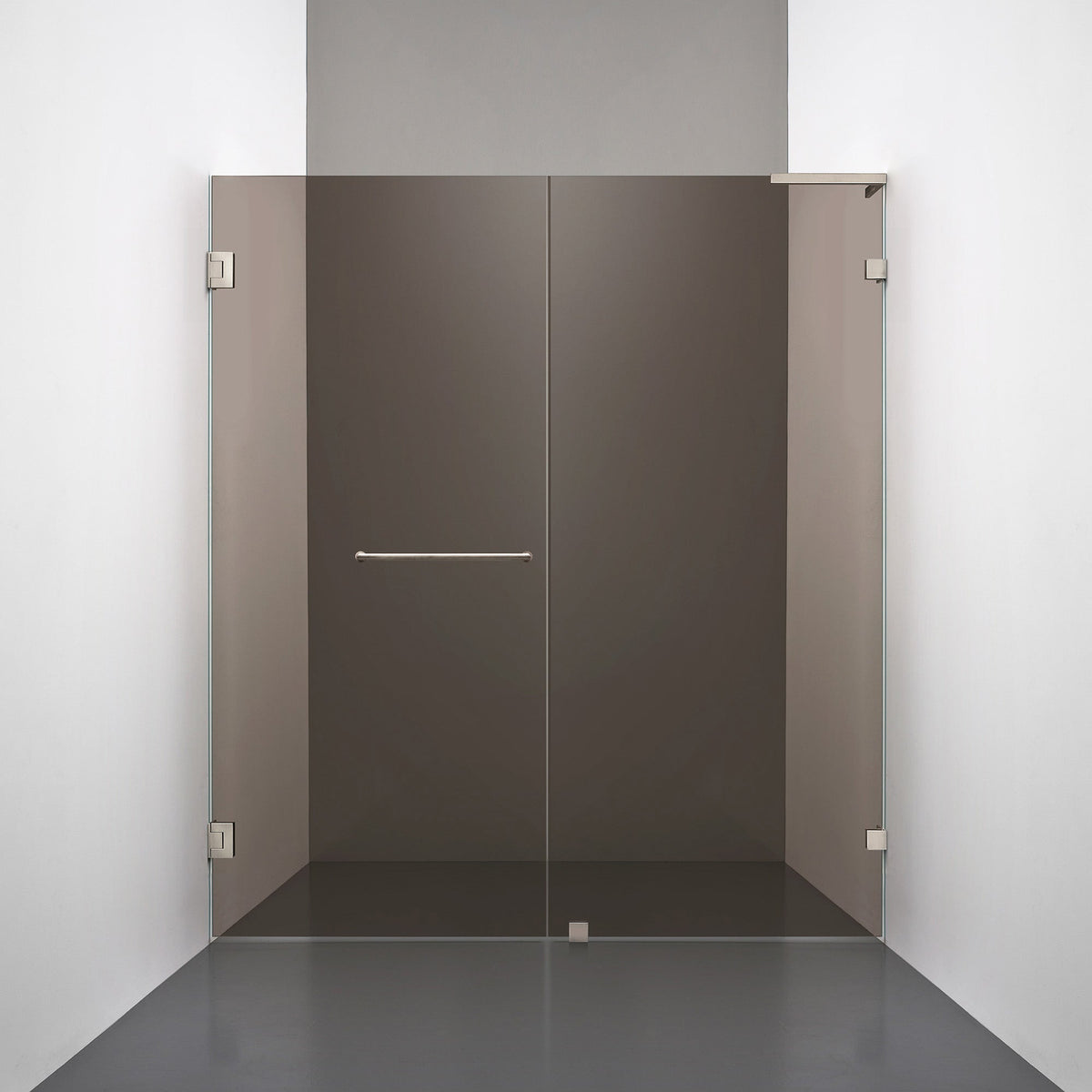 ROOH R4 Duschnisch, Brunfärgat glas, Brushed Nickel, handtag Towelbar, Höger 