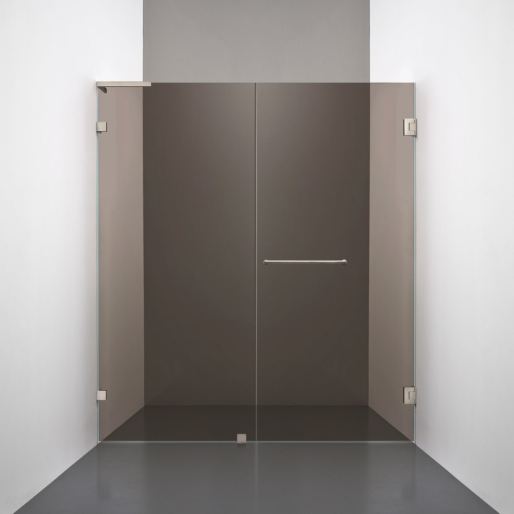 ROOH R4 Duschnisch Dörr+Vägg, Brunfärgat glas, Brushed Nickel, handtag Towelbar, Höger 