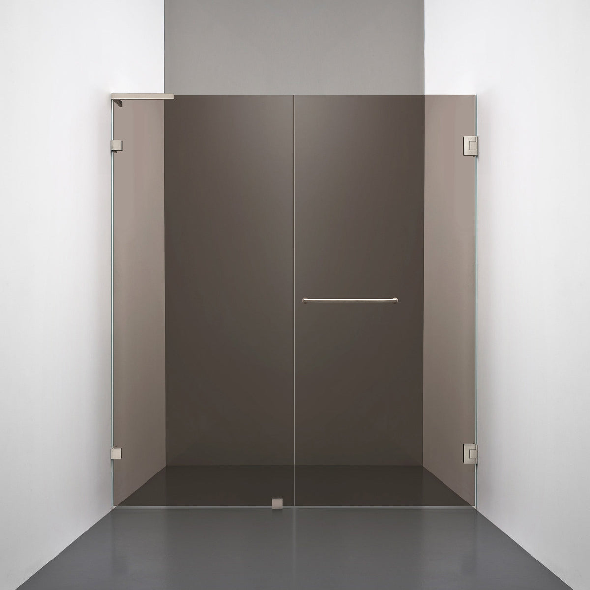 ROOH R4 Duschnisch, Brunfärgat glas, Brushed Nickel, handtag Towelbar, Vänster 