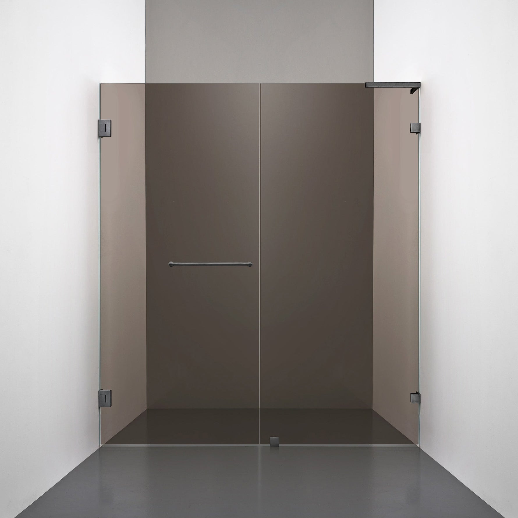 ROOH R4 Duschnisch Dörr+Vägg, Brunfärgat glas, Br Bl Chrome, handtag Towelbar, Höger 