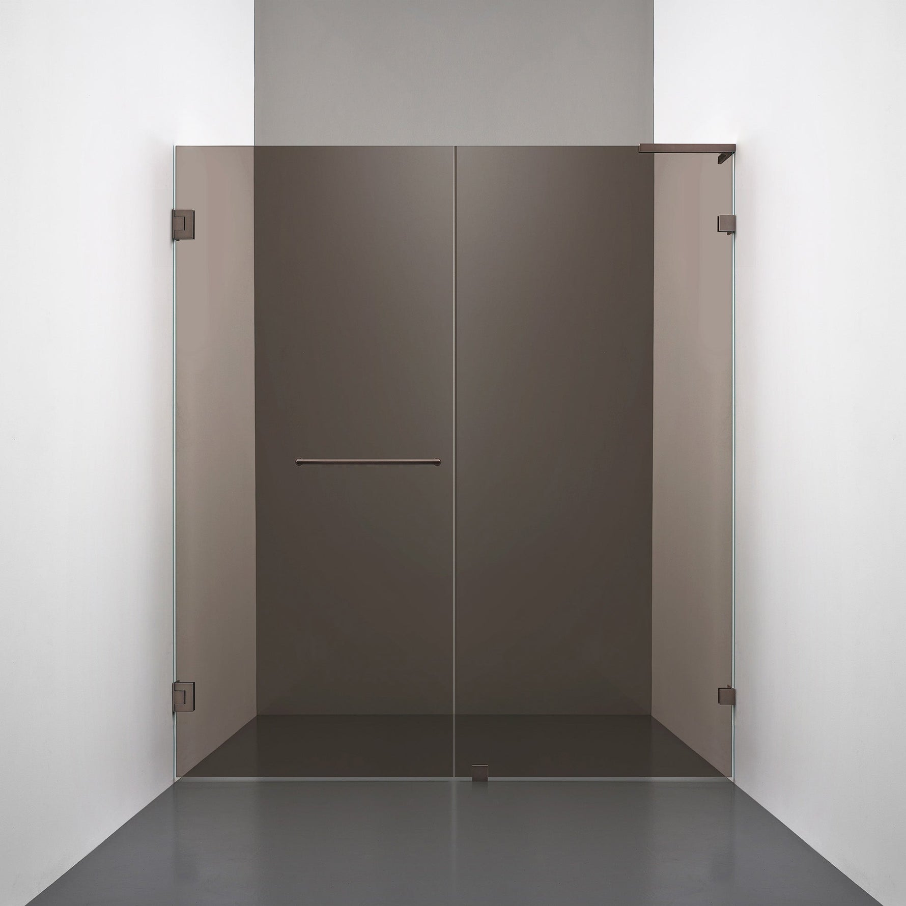 ROOH R4 Duschnisch, Brunfärgat glas, Bronze, handtag Towelbar, Höger 