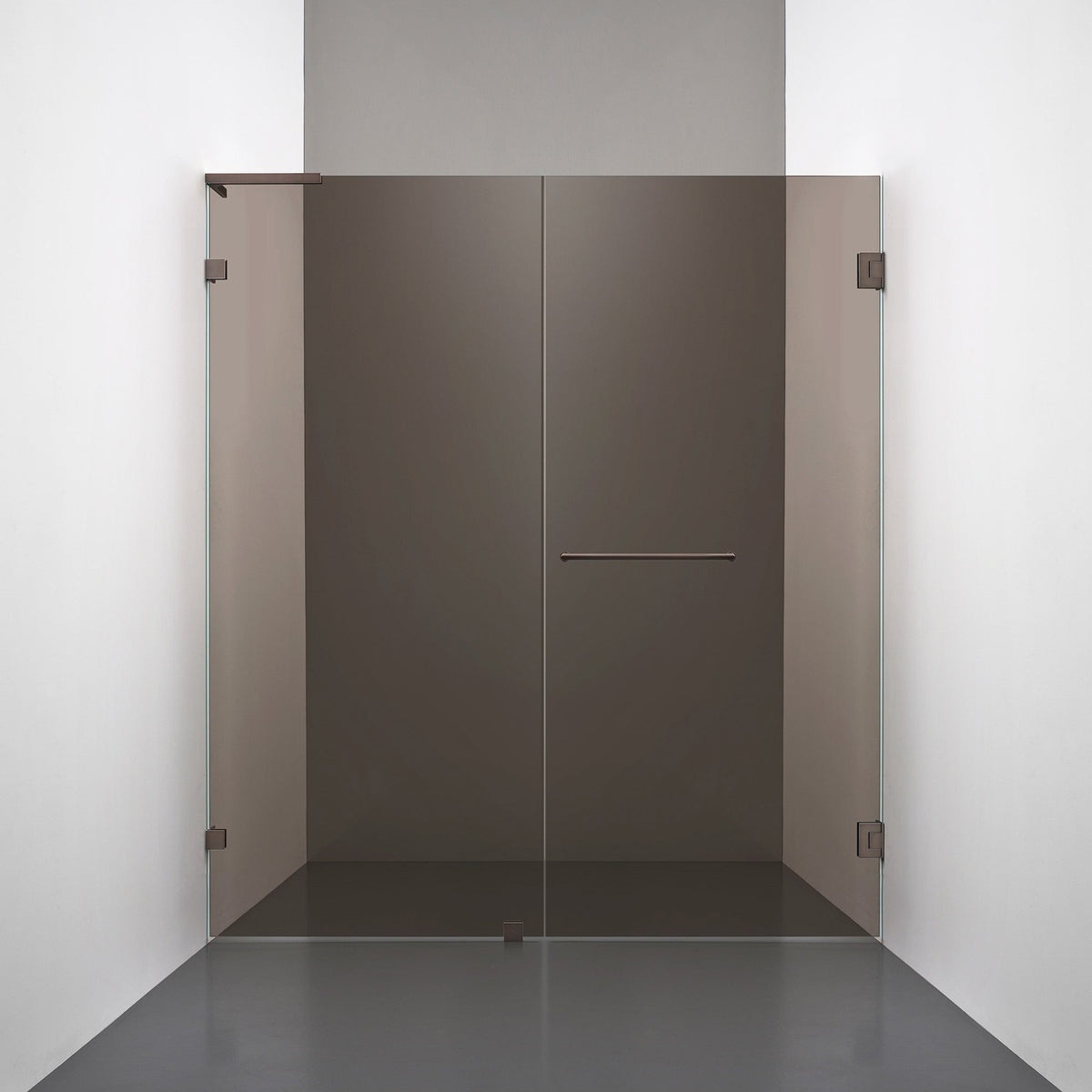 ROOH R4 Duschnisch Dörr+Vägg, Brunfärgat glas, Bronze, handtag Towelbar, Höger 