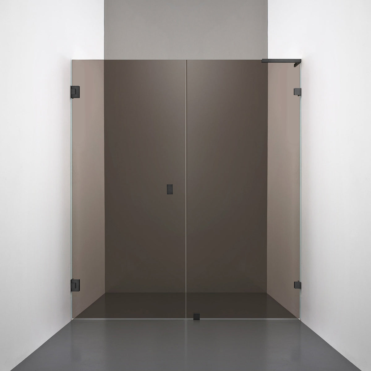 ROOH R4 Duschnisch Dörr+Vägg, Brunfärgat glas, Matte black, handtag Knob, Vänster 
