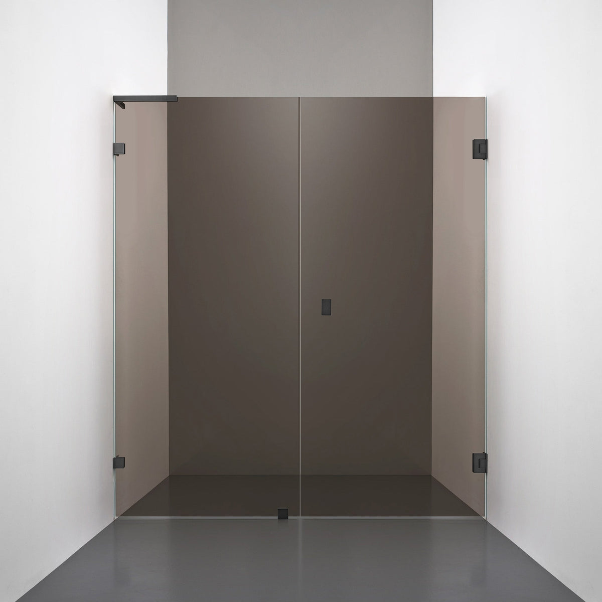 ROOH R4 Duschnisch Dörr+Vägg, Brunfärgat glas, Matte black, handtag Knob, Höger 