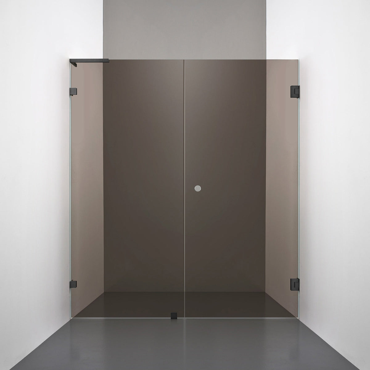 ROOH R4 Duschnisch Dörr+Vägg måttbeställd, Brunfärgat glas, Matte black, handtag Hole, Vänster 