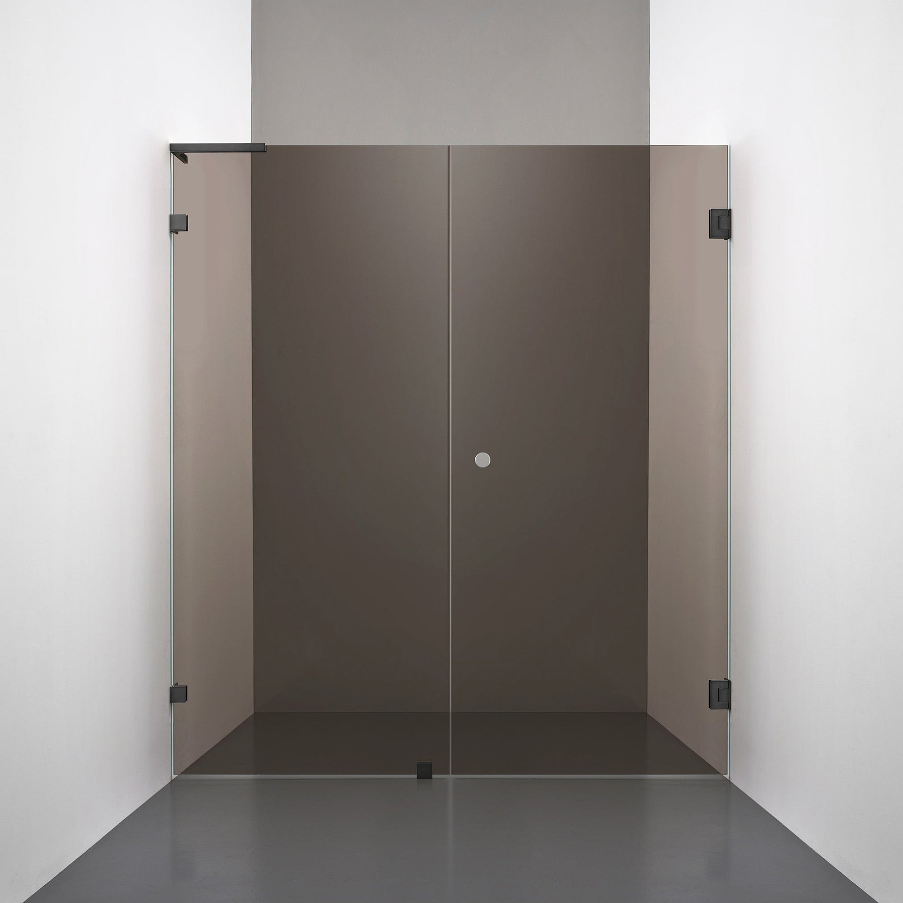 ROOH R4 Duschnisch Dörr+Vägg måttbeställd, Brunfärgat glas, Matte black, handtag Hole, Vänster 