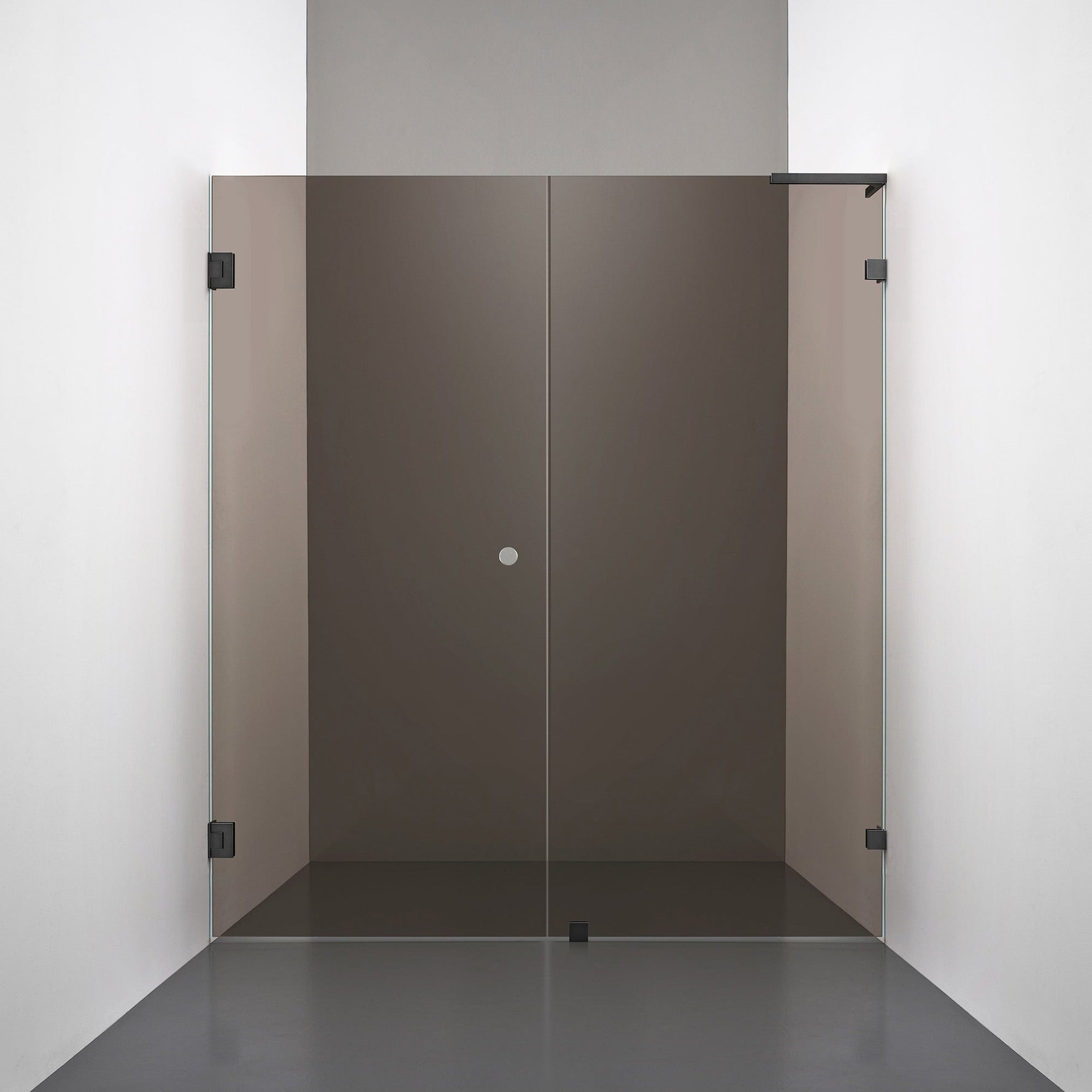 ROOH R4 Duschnisch Dörr+Vägg måttbeställd, Brunfärgat glas, Matte black, handtag Hole, Höger 