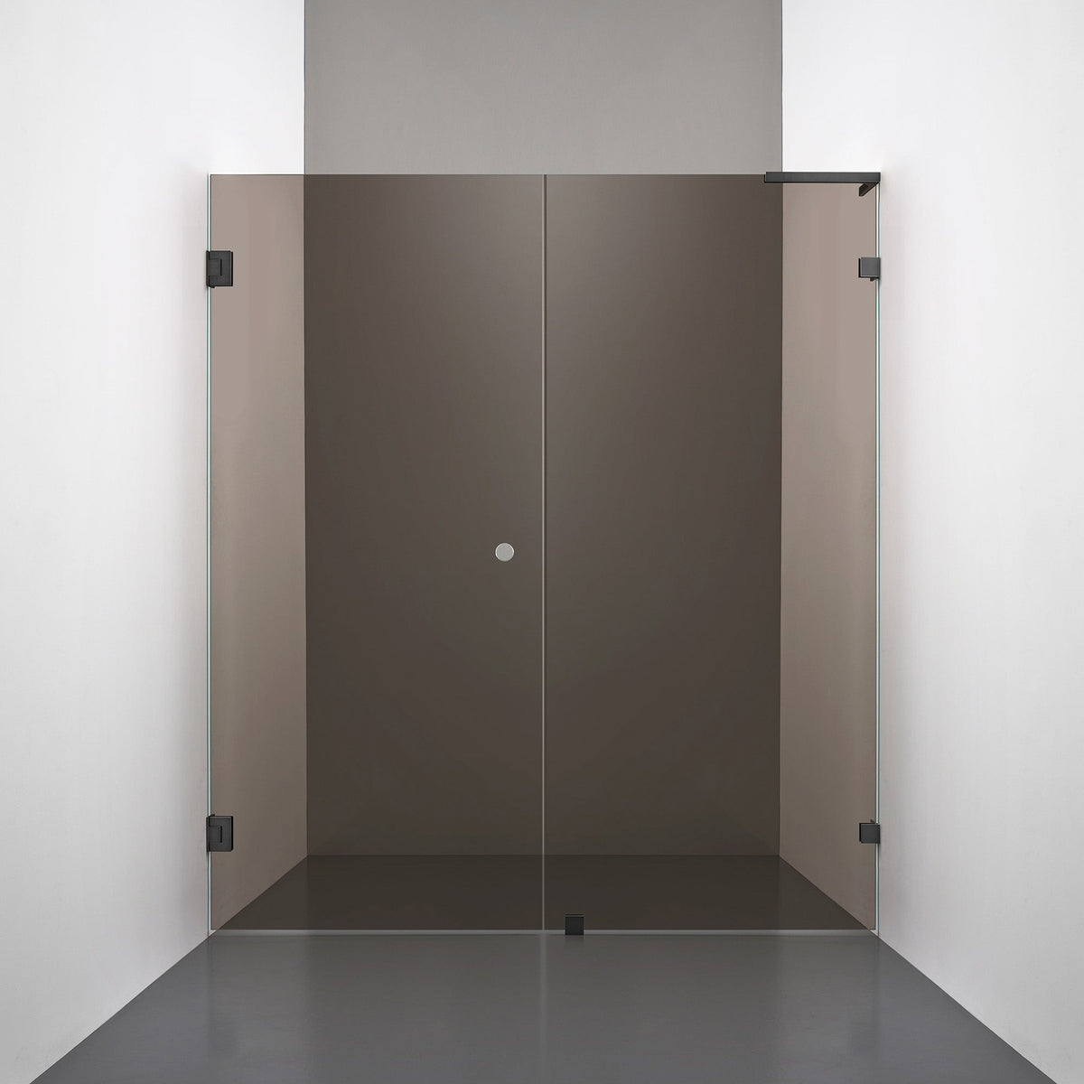 ROOH R4 Duschnisch, Brunfärgat glas, Matte black, handtag Hole, Höger 