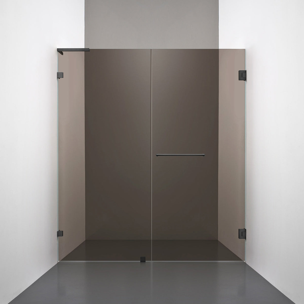 ROOH R4 Duschnisch, Brunfärgat glas, Matte black, handtag Towelbar, Vänster 