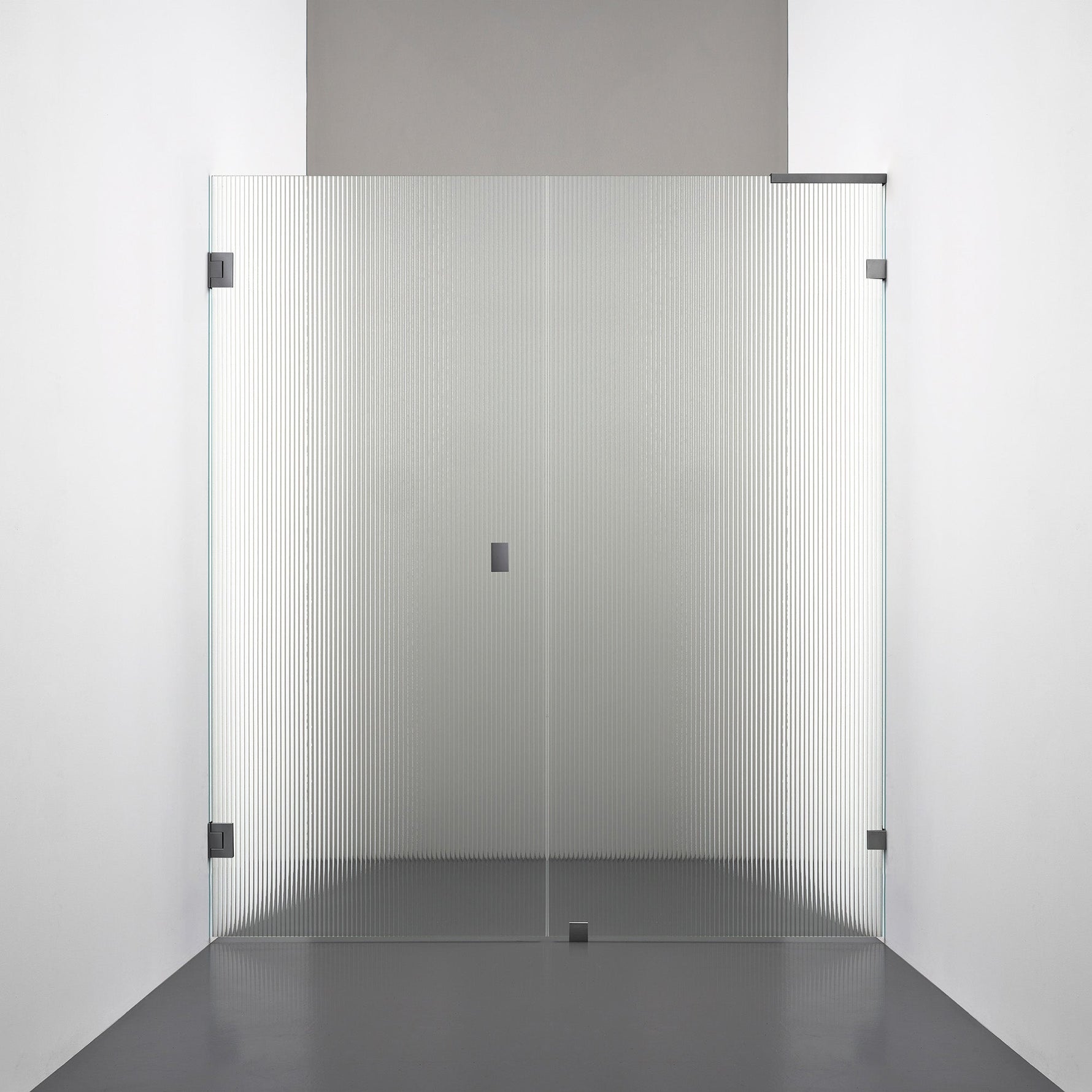 ROOH R4 Duschnisch, Räfflat glas, Black chrome, handtag Knob, Höger 