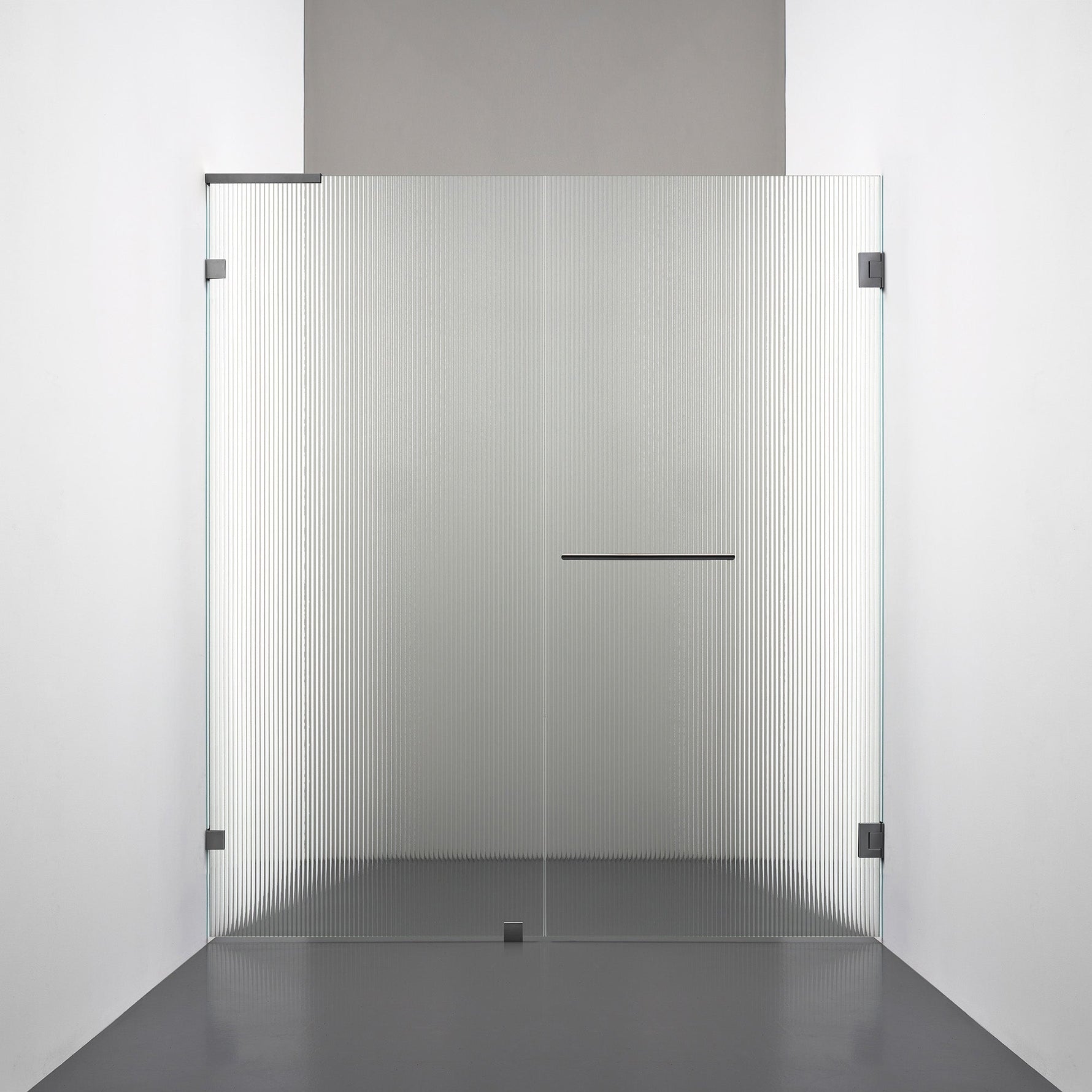 ROOH R4 Duschnisch Dörr+Vägg, Räfflat glas, Black chrome, handtag Towelbar, Höger 