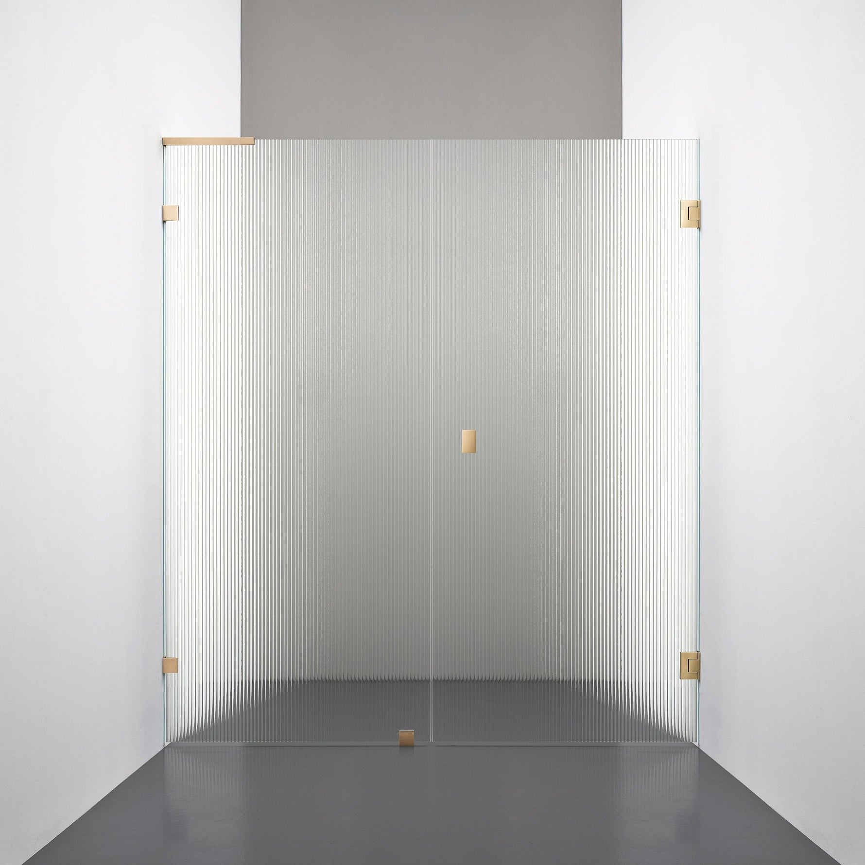 ROOH R4 Duschnisch Dörr+Vägg måttbeställd, Räfflat glas, Brass, handtag Knob, Höger 