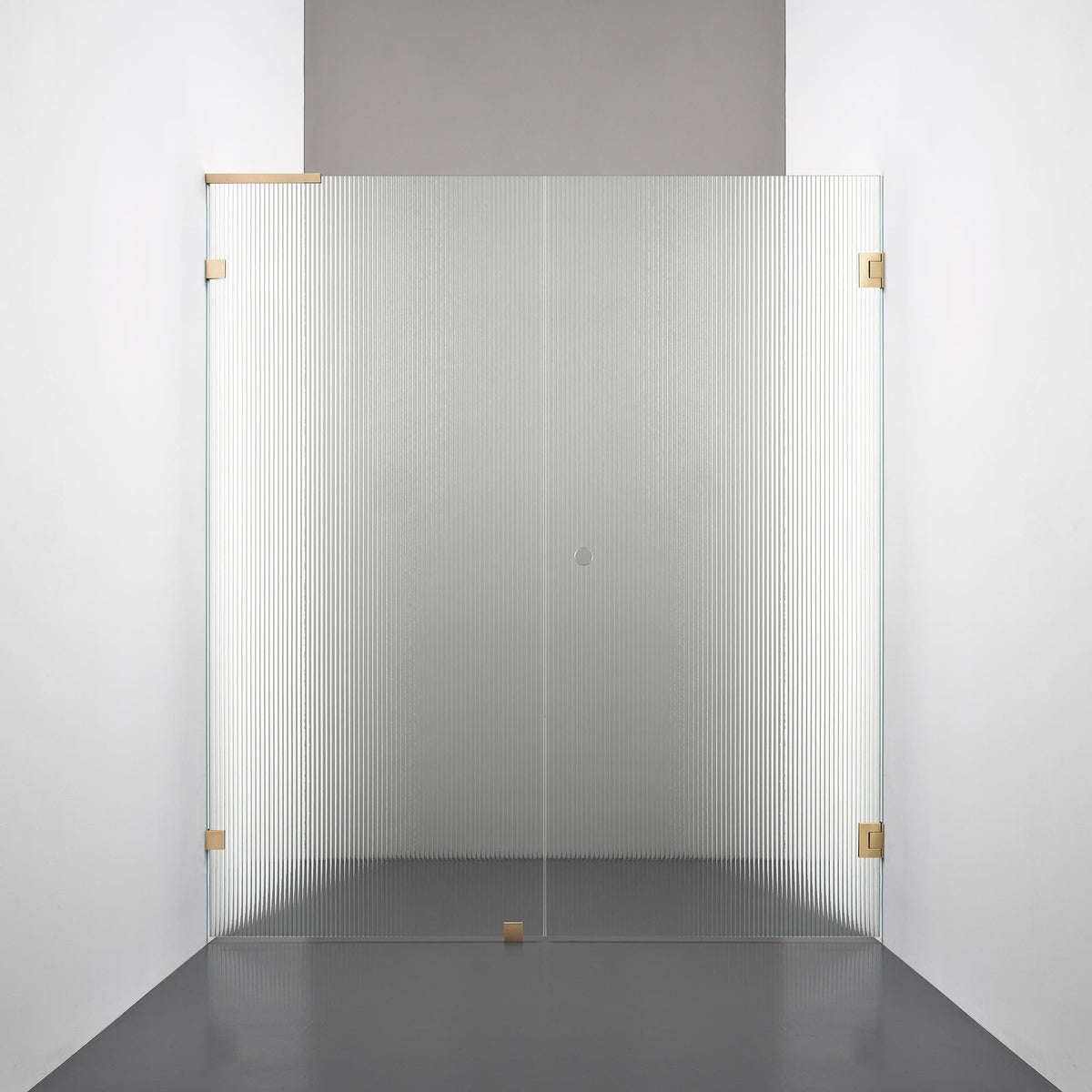 ROOH R4 Duschnisch Dörr+Vägg måttbeställd, Räfflat glas, Brass, handtag Hole, Vänster 