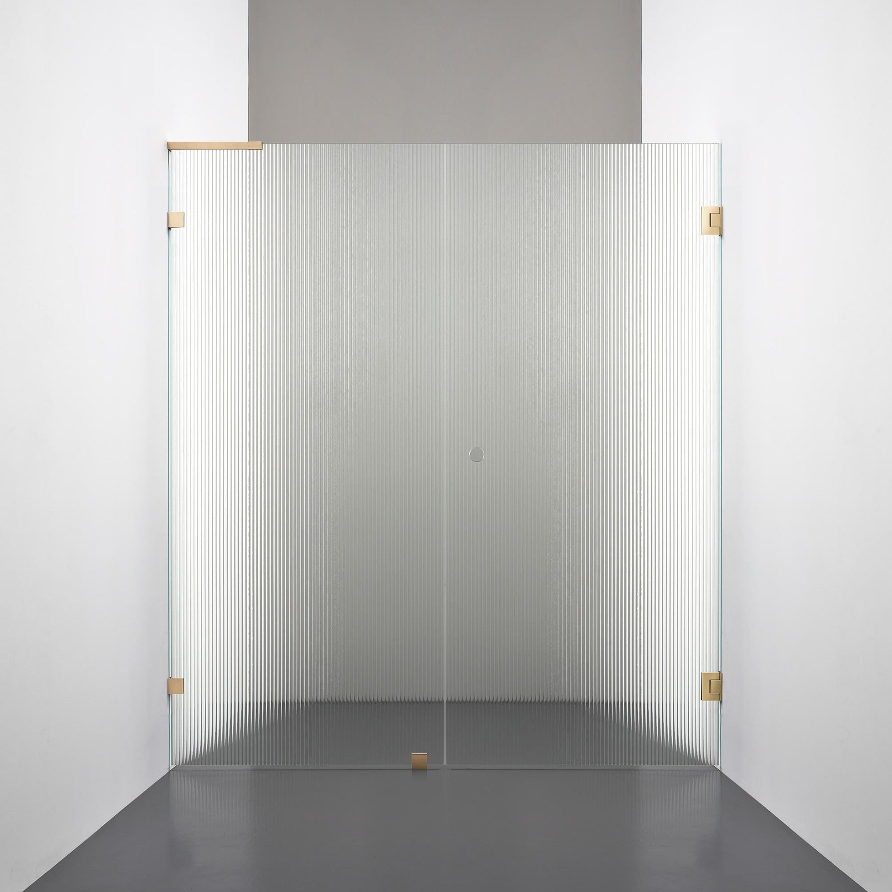 ROOH R4 Duschnisch Dörr+Vägg måttbeställd, Räfflat glas, Brass, handtag Hole, Vänster 