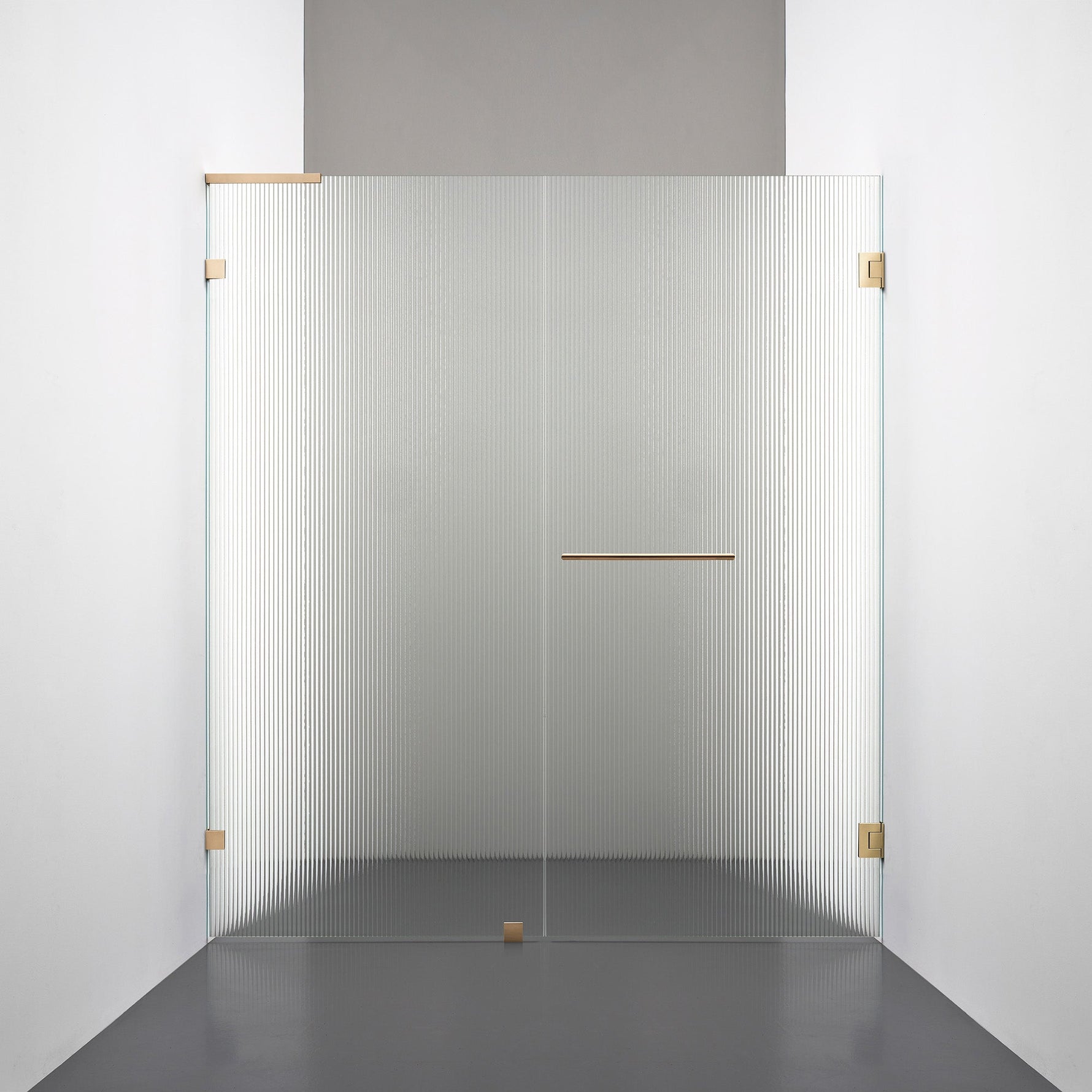 ROOH R4 Duschnisch Dörr+Vägg, Räfflat glas, Brass, handtag Towelbar, Höger 