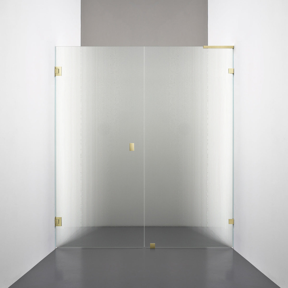 ROOH R4 Duschnisch Dörr+Vägg, Räfflat glas, Honey gold, handtag Knob, Vänster 