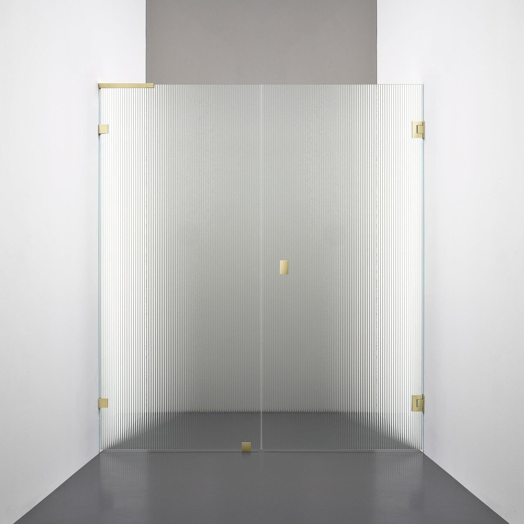 ROOH R4 Duschnisch Dörr+Vägg, Räfflat glas, Honey gold, handtag Knob, Höger 