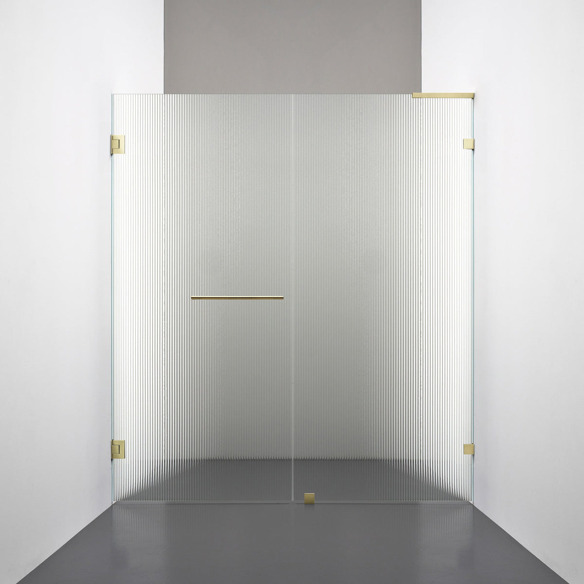 ROOH R4 Duschnisch Dörr+Vägg, Räfflat glas, Honey gold, handtag Towelbar, Vänster 