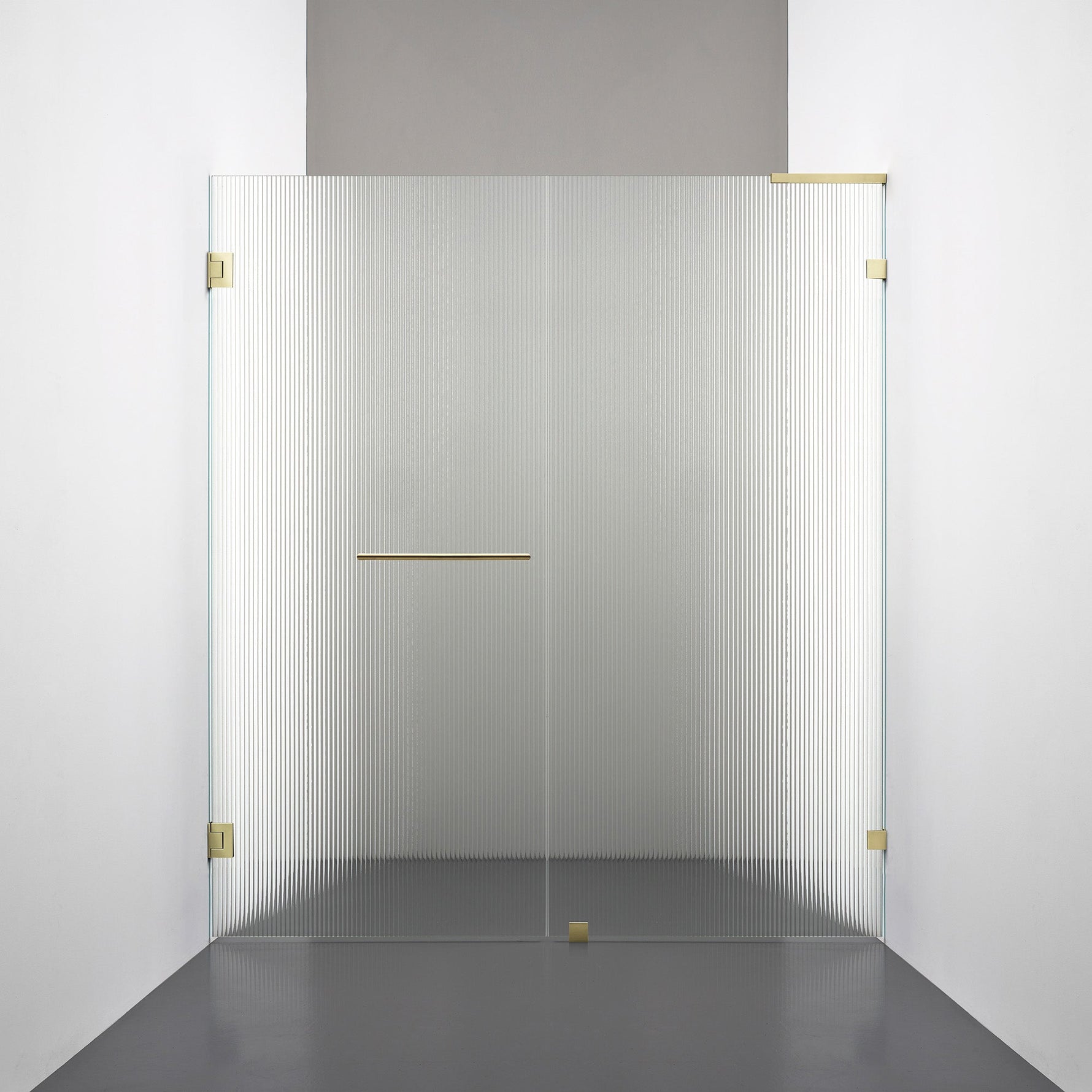 ROOH R4 Duschnisch Dörr+Vägg, Räfflat glas, Honey gold, handtag Towelbar, Vänster 