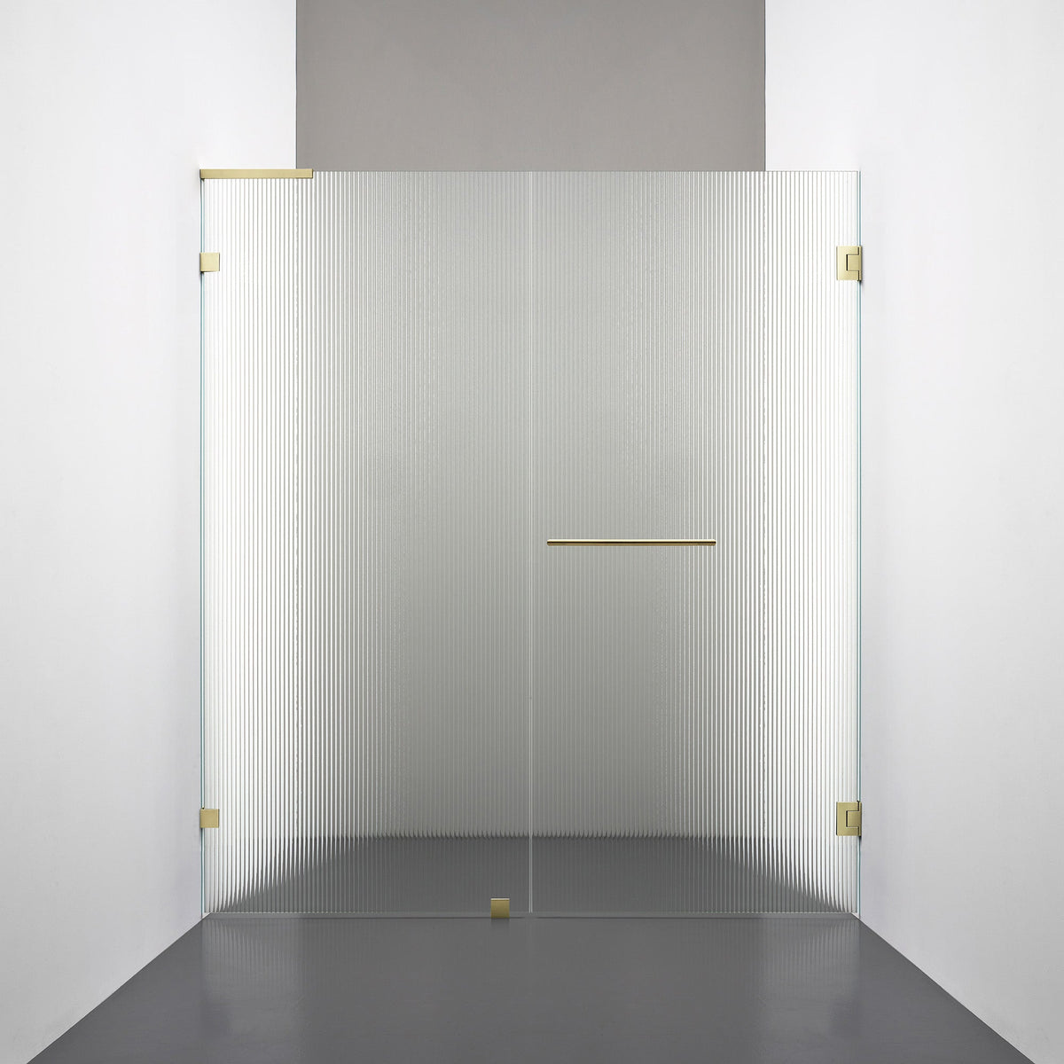 ROOH R4 Duschnisch Dörr+Vägg, Räfflat glas, Honey gold, handtag Towelbar, Höger 