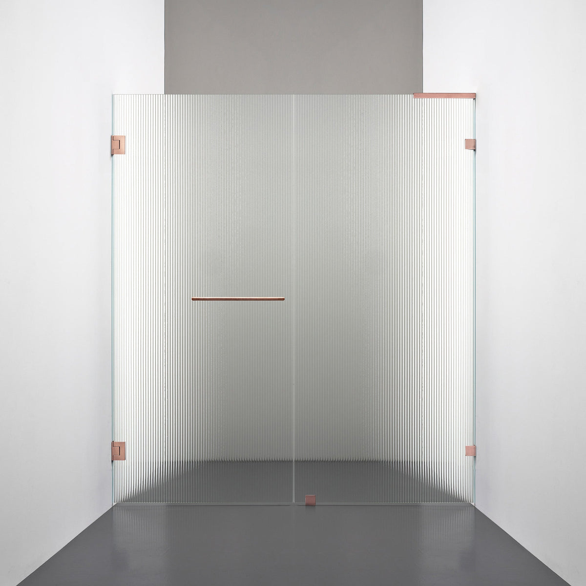 ROOH R4 Duschnisch Dörr+Vägg, Räfflat glas, Copper, handtag Towelbar, Höger 