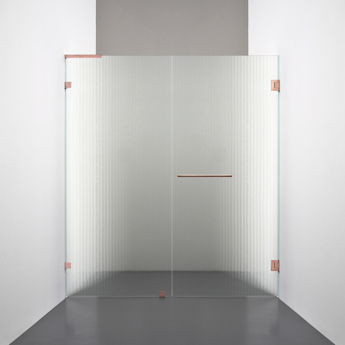 ROOH R4 Duschnisch Dörr+Vägg, Räfflat glas, Copper, handtag Towelbar, Vänster 