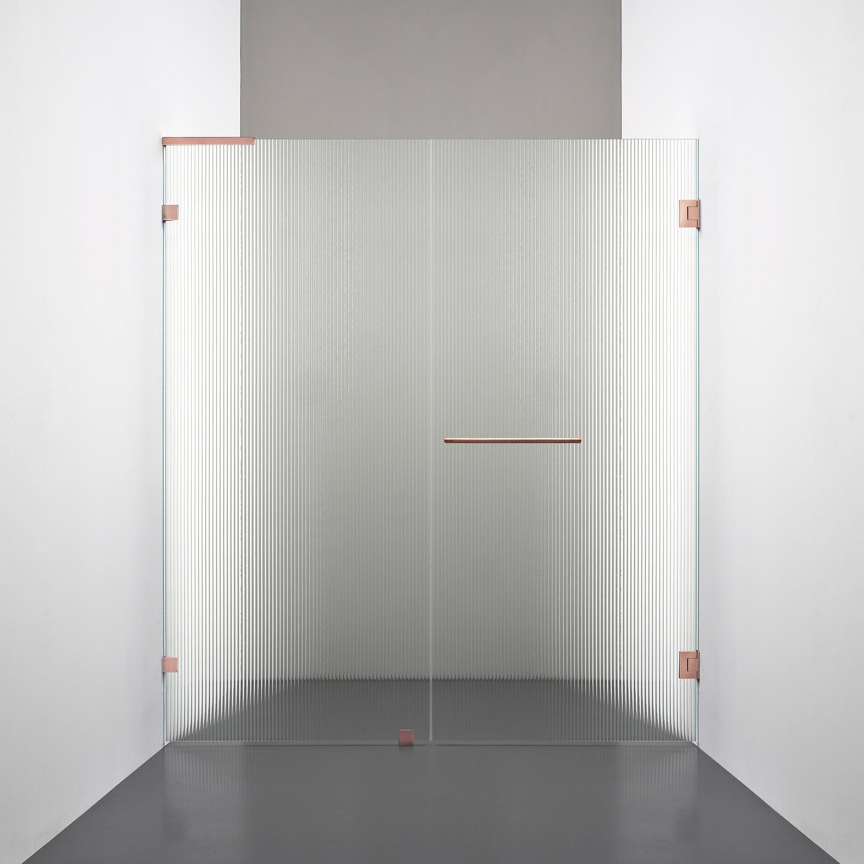 ROOH R4 Duschnisch Dörr+Vägg, Räfflat glas, Copper, handtag Towelbar, Vänster 