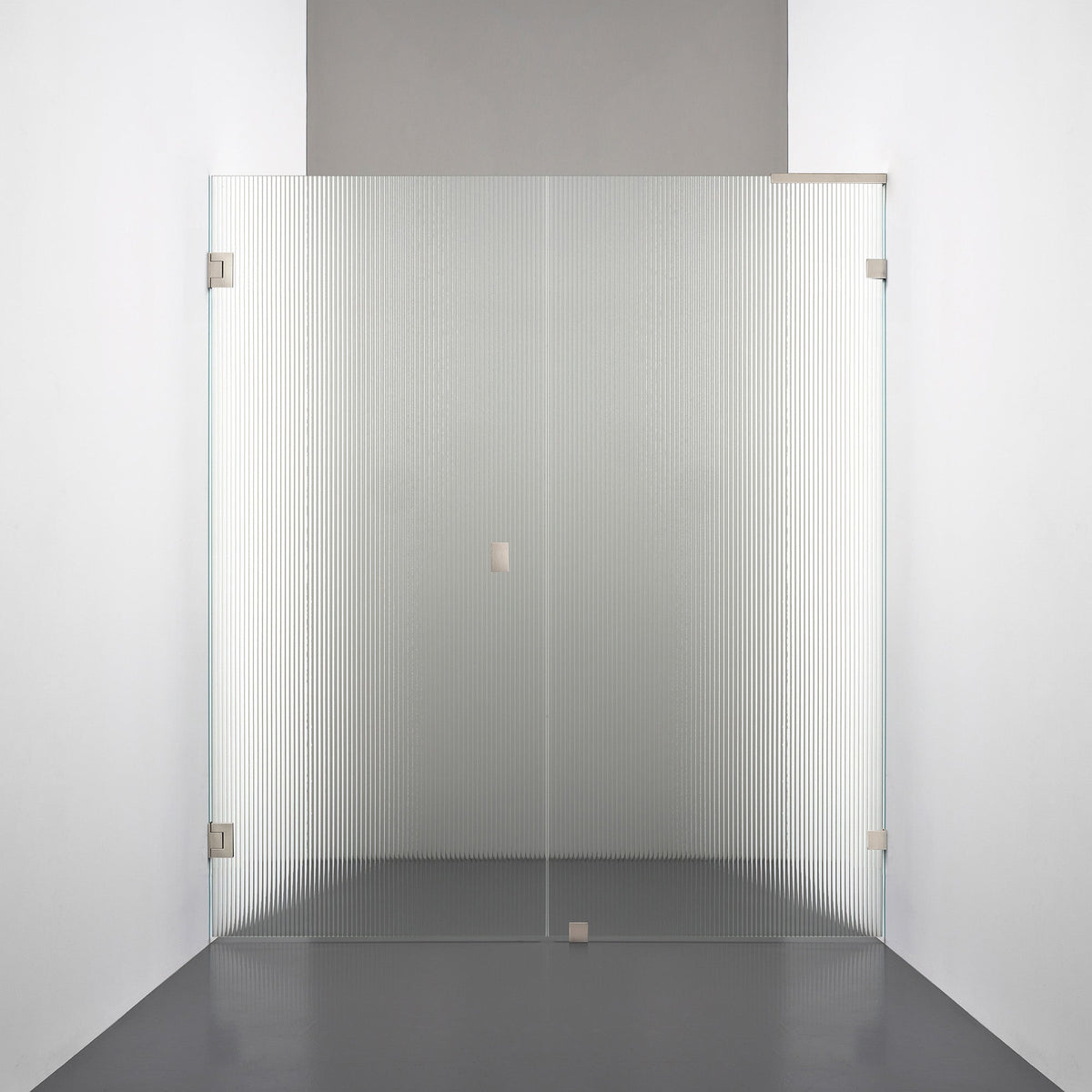 ROOH R4 Duschnisch, Räfflat glas, Brushed Nickel, handtag Knob, Höger 