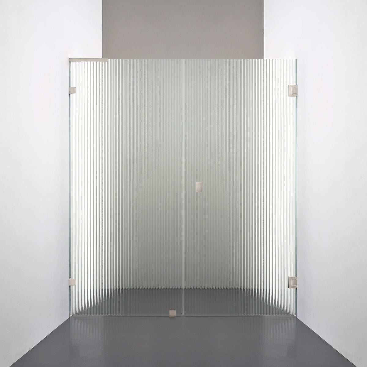 ROOH R4 Duschnisch Dörr+Vägg, Räfflat glas, Brushed Nickel, handtag Knob, Höger 