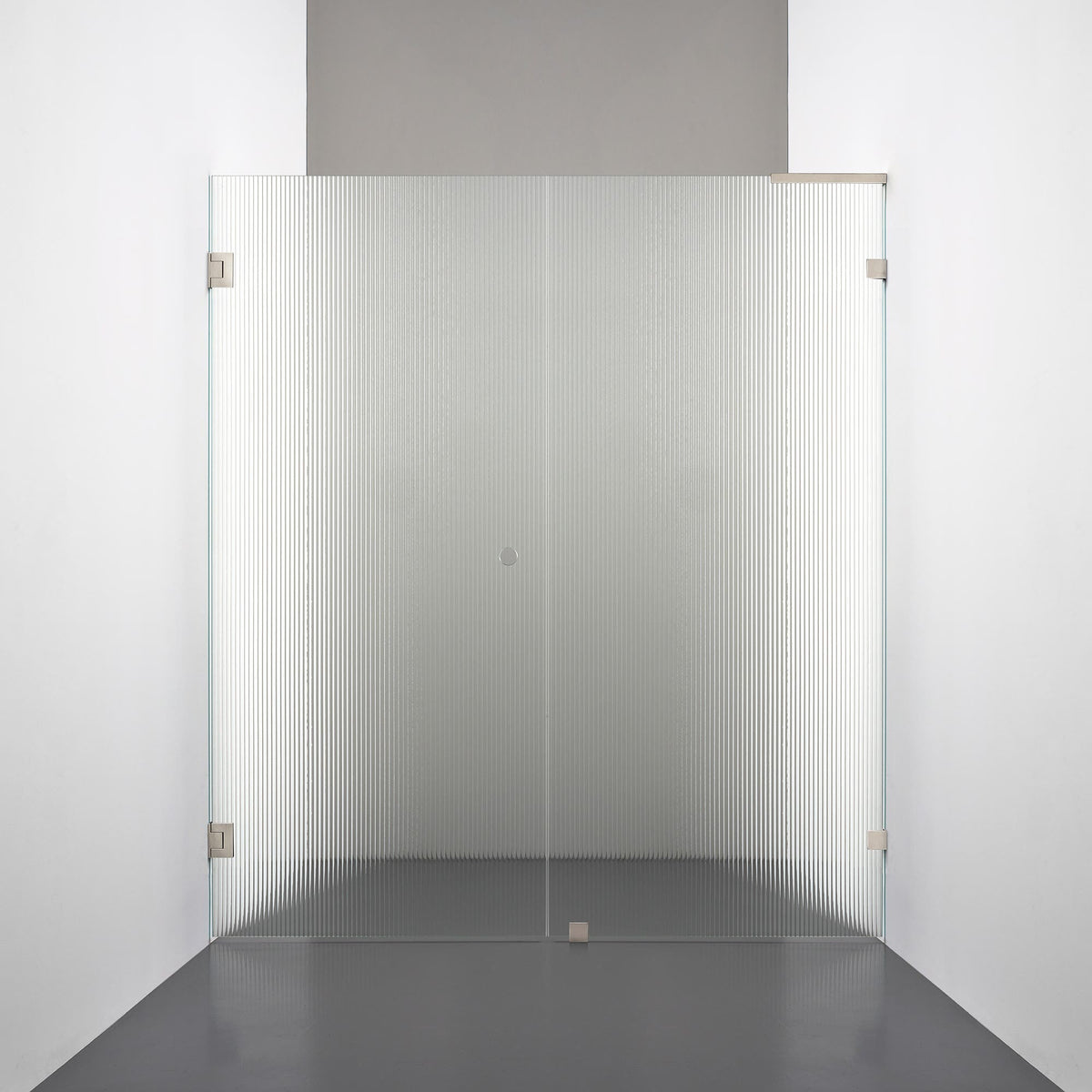 ROOH R4 Duschnisch Dörr+Vägg måttbeställd, Räfflat glas, Brushed Nickel, handtag Hole, Höger 