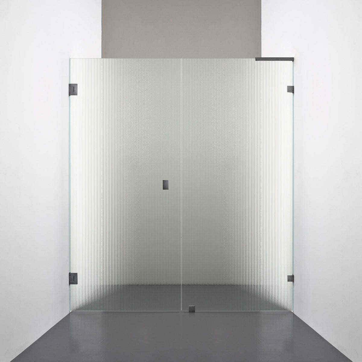 ROOH R4 Duschnisch Dörr+Vägg, Räfflat glas, Br Bl Chrome, handtag Knob, Vänster 
